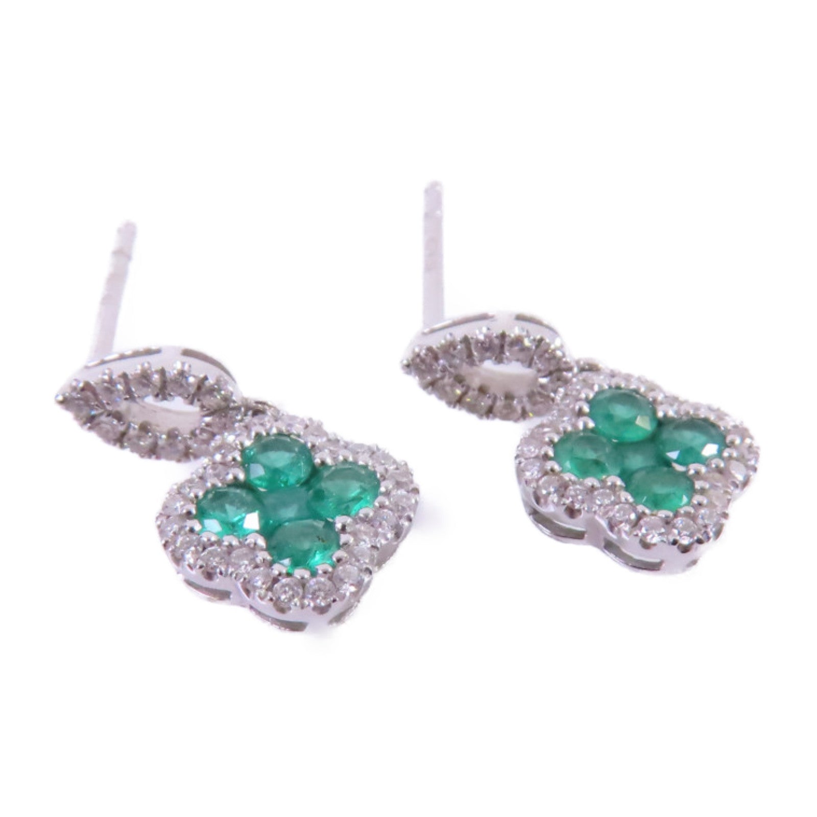 JEWELRY 18K白金Diamond/Emerald Earrings 0.48ct鑽石/0.24ct綠寶石耳環
