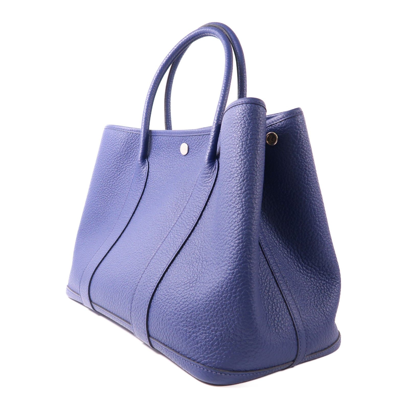 HERMES Negonda皮革Garden Party PM銀扣手挽袋/肩背袋Bleu Saphir