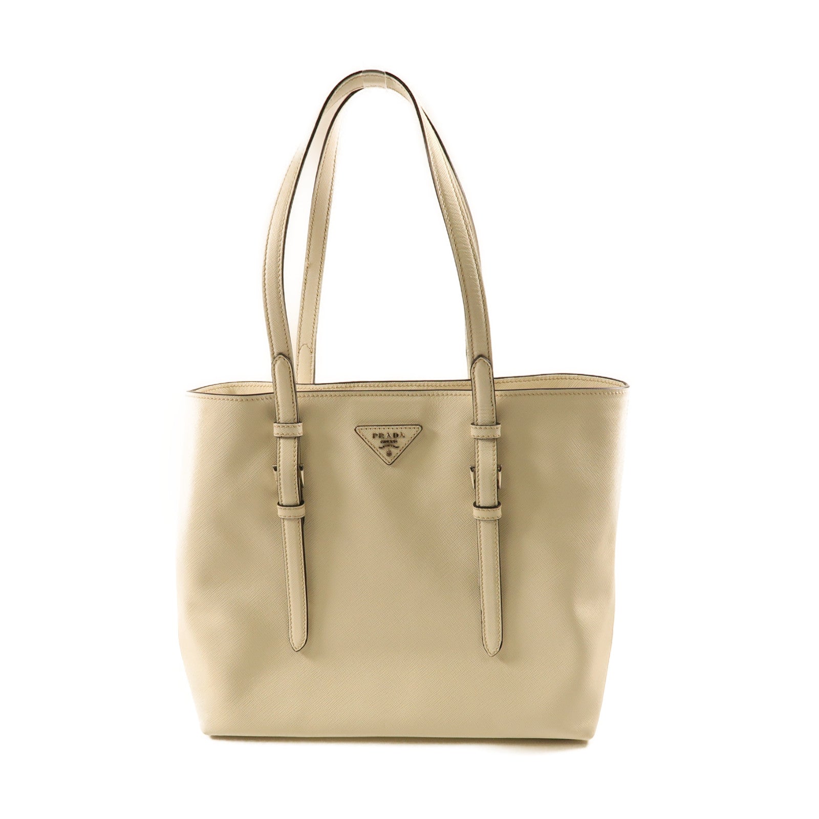 PRADA 牛皮皮革Tote Bag金扣手挽袋白色