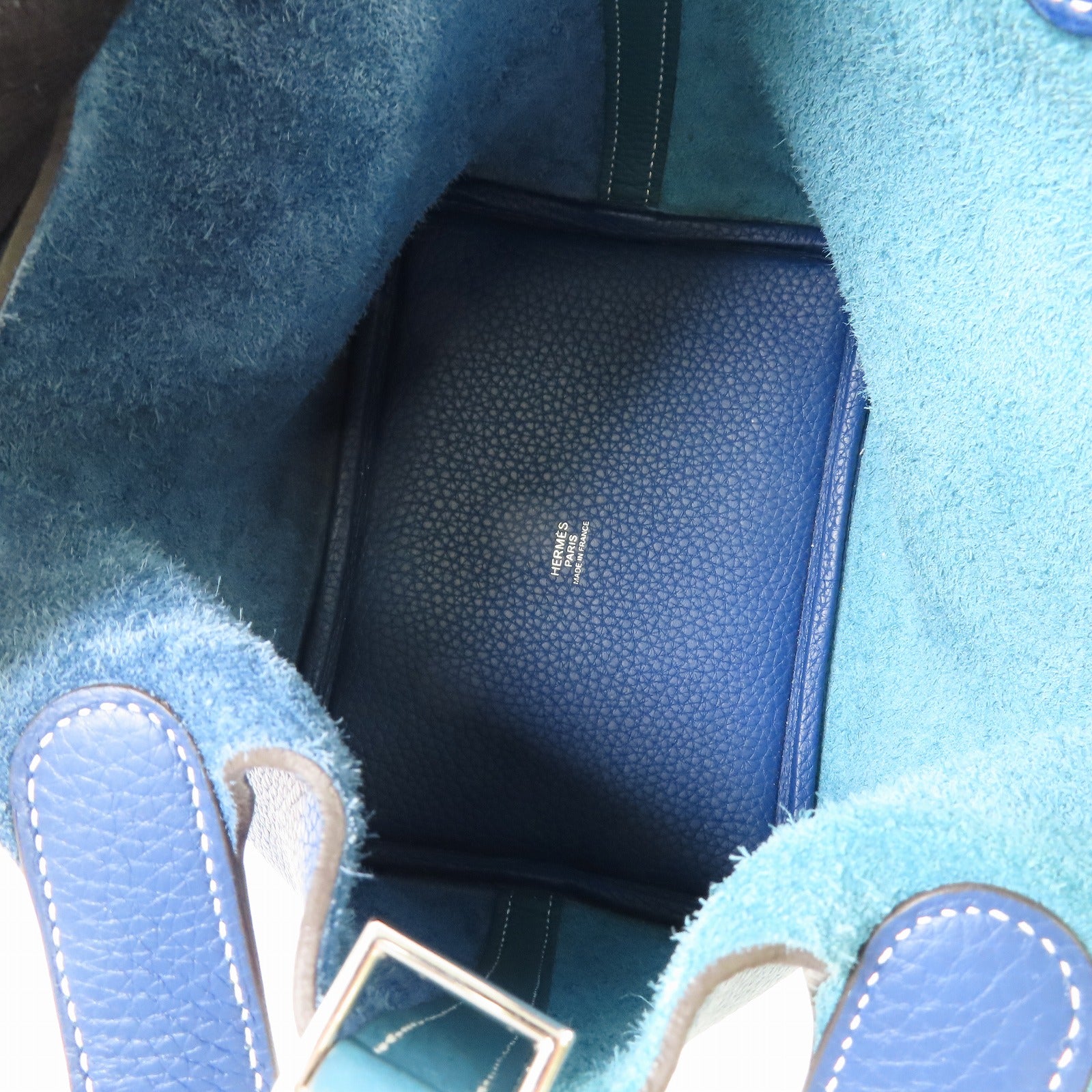 HERMES 【激減優惠】Clemence皮革Picotin PM銀扣手挽袋Vert Bosphore/Deep Blue