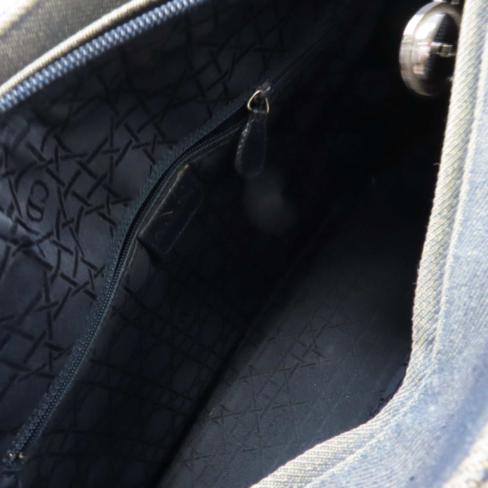 Dior 牛仔布 Lady Dior Bag銀扣手挽肩背兩用袋深藍色