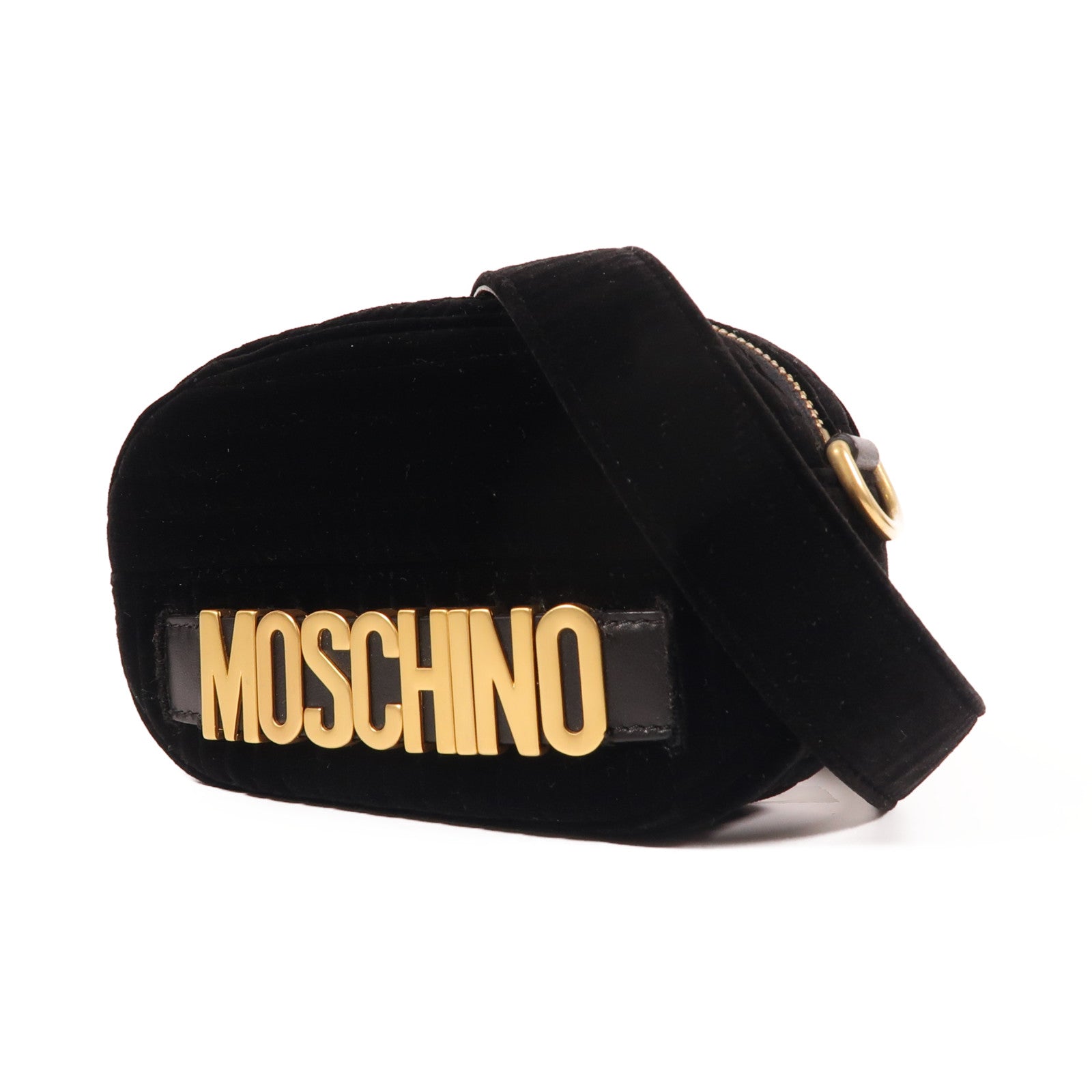 MOSCHINO 絨布Waist Bag金扣腰包黑色