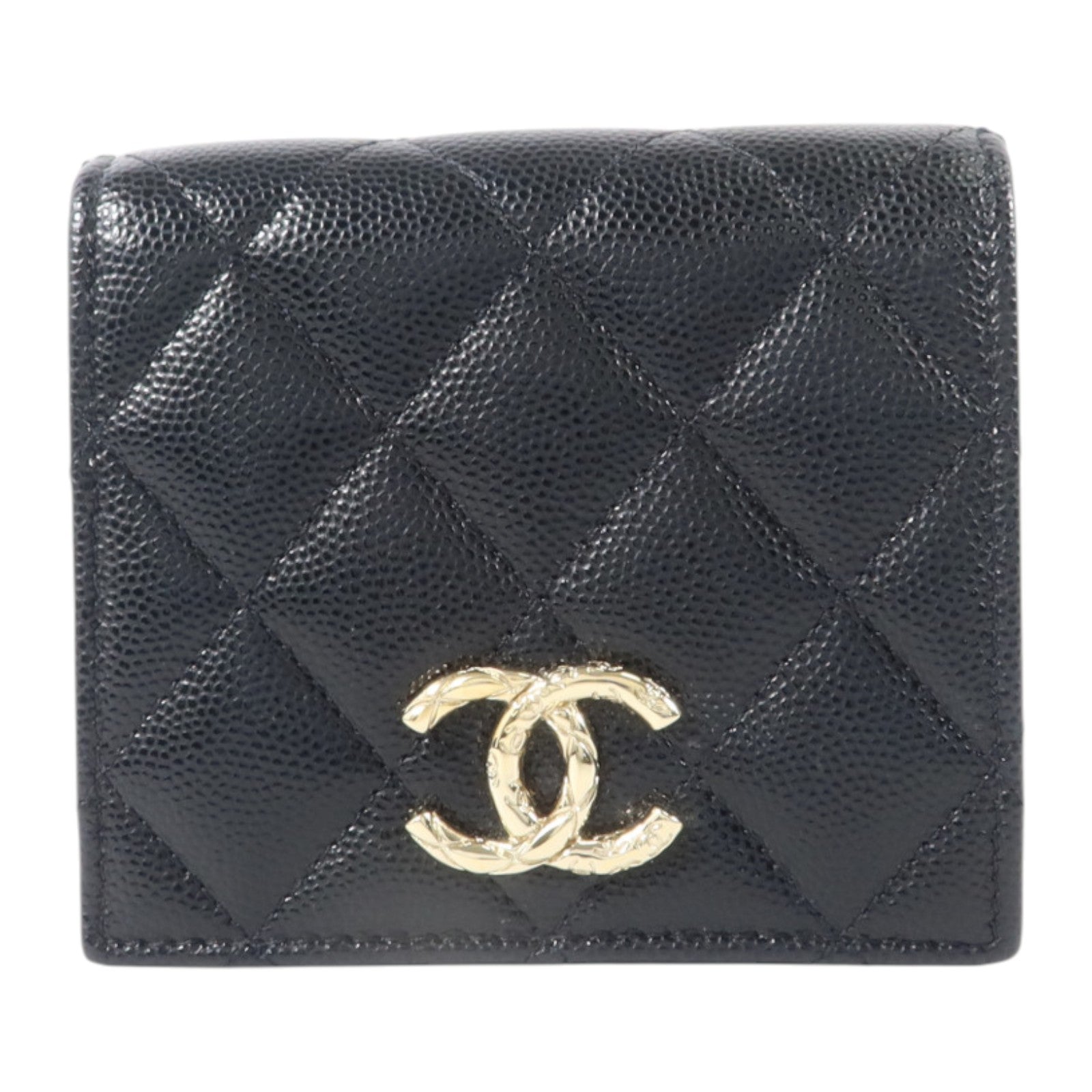 CHANEL 牛皮皮革Bifold Wallet金扣錢包