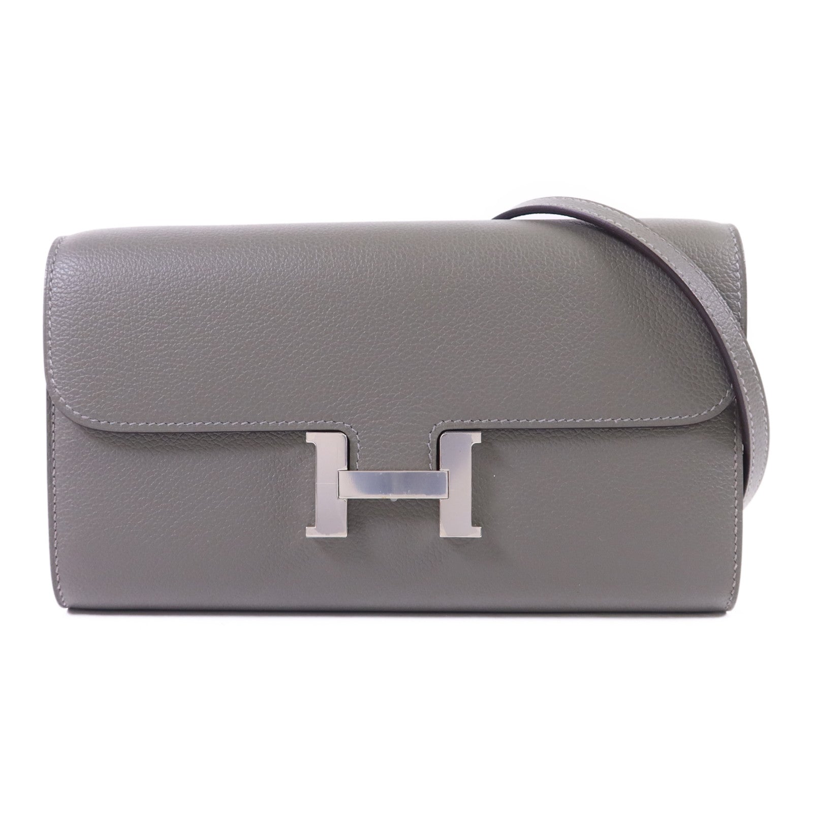 HERMES Evercolor皮革Constance To Go銀扣肩背袋Gris Meyer