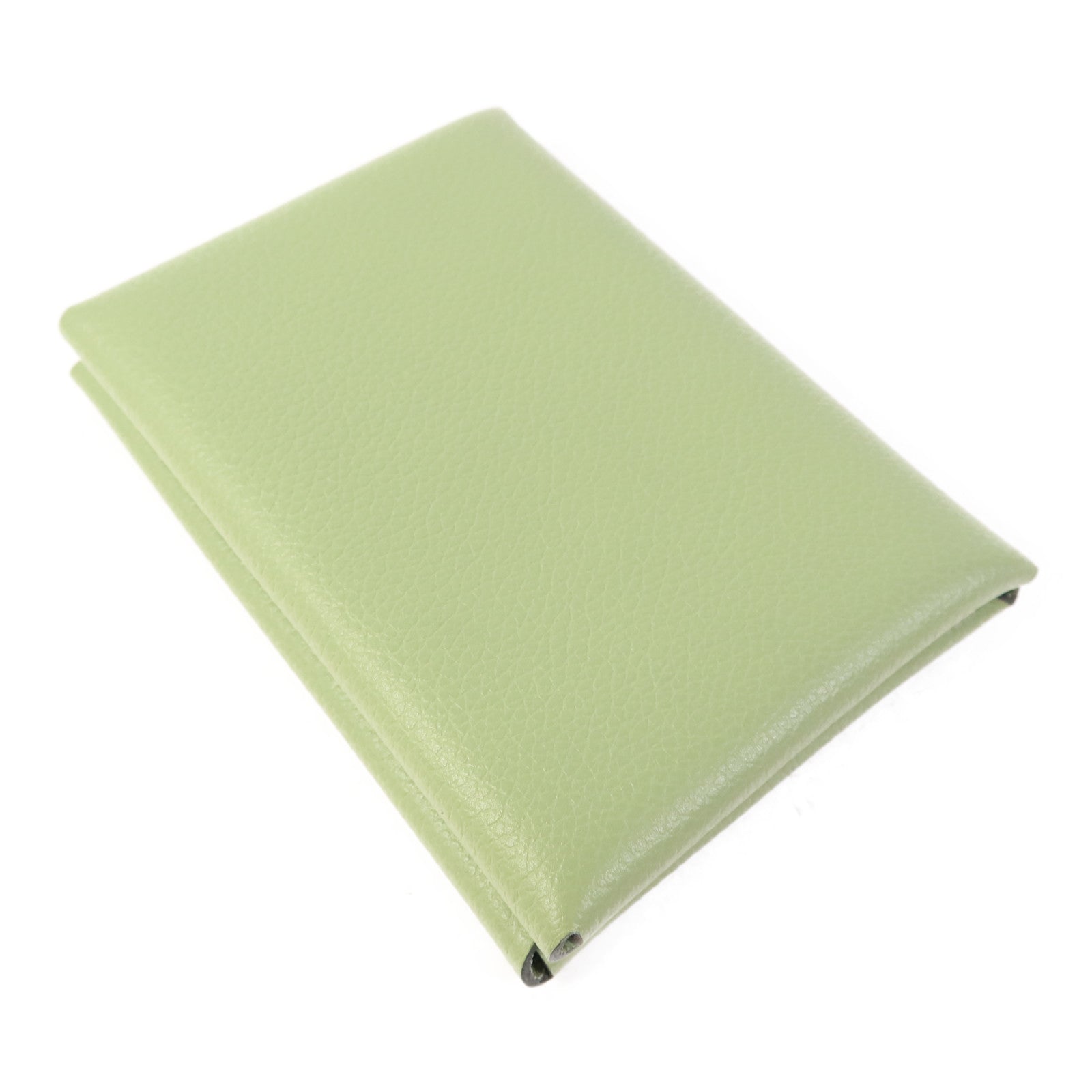 HERMES Evercolor皮革Calvi Duo銀扣卡片套Vert Criquet