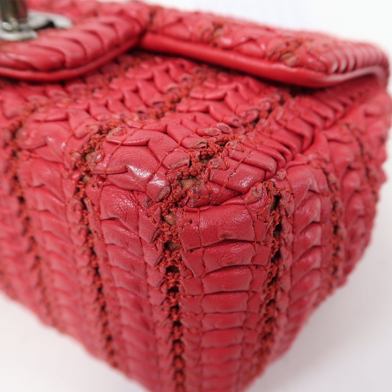 CHANEL 【激減優惠】羊皮皮革Chain Shoulder銀扣鏈帶肩背袋紅色