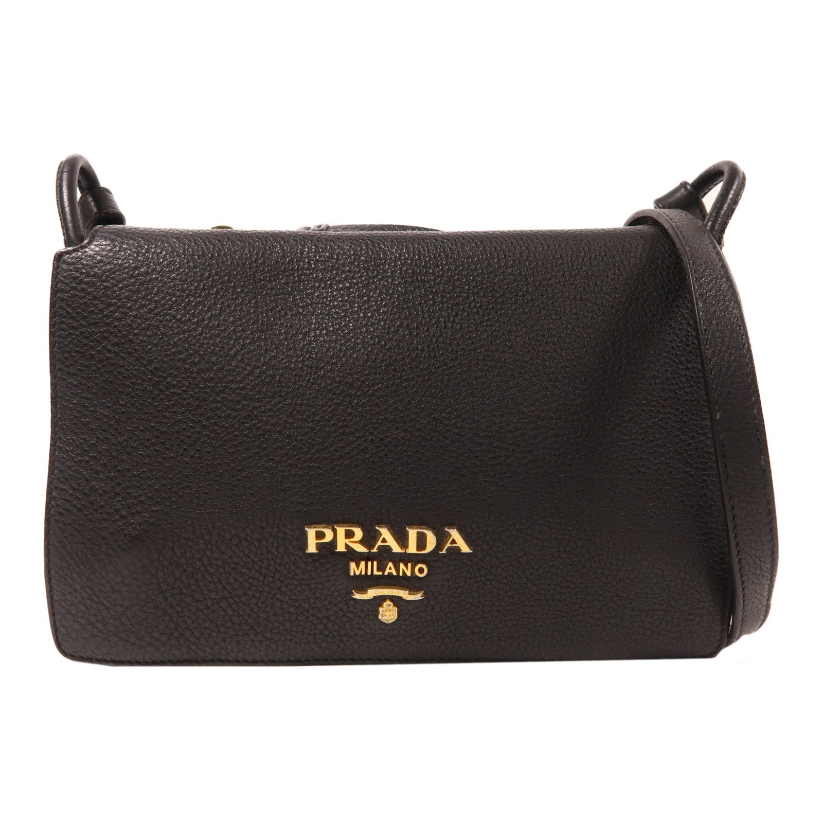 PRADA 牛皮皮革Shoulder Bag金扣肩背袋黑色