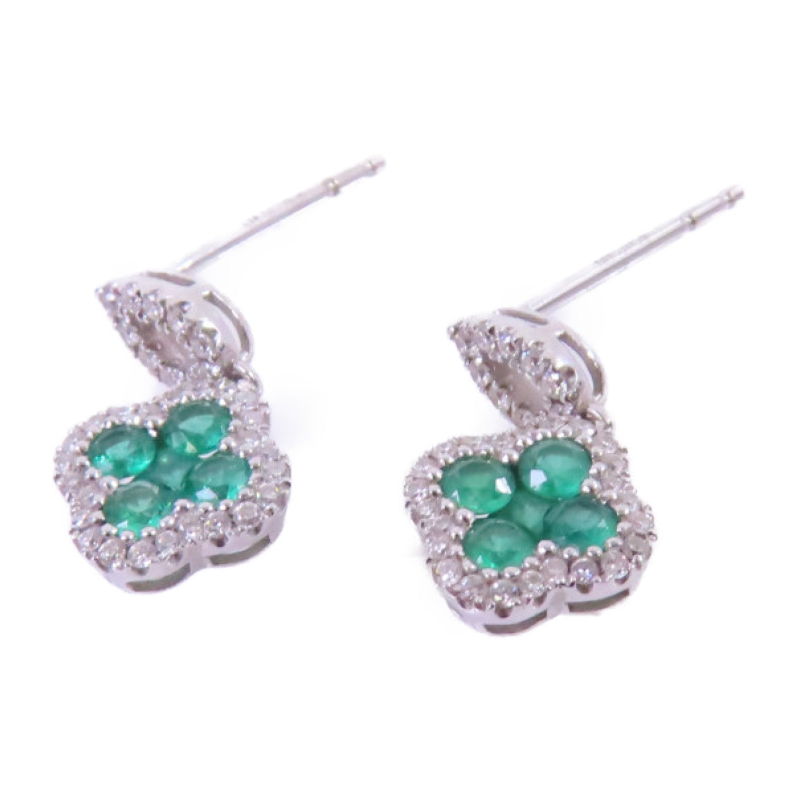 JEWELRY 18K白金Diamond/Emerald Earrings 0.48ct鑽石/0.24ct綠寶石耳環