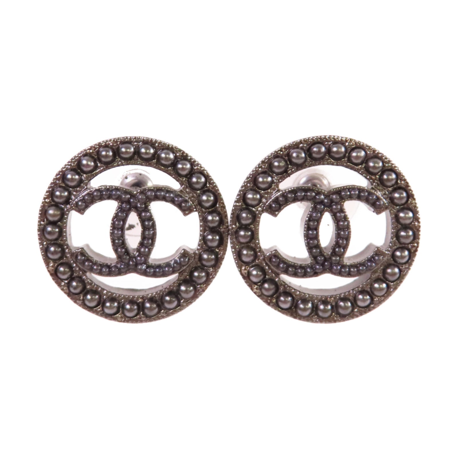 CHANEL 金屬/仿珍珠CC Earrings耳環黑色