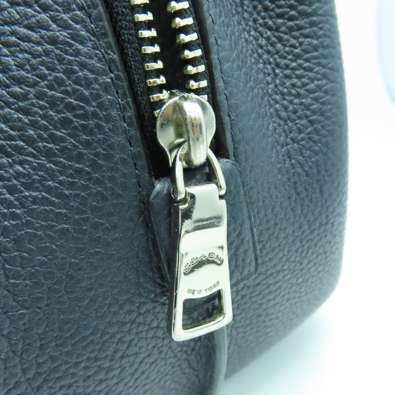 COACH 牛皮皮革Tote Bag銀扣肩背袋深藍色