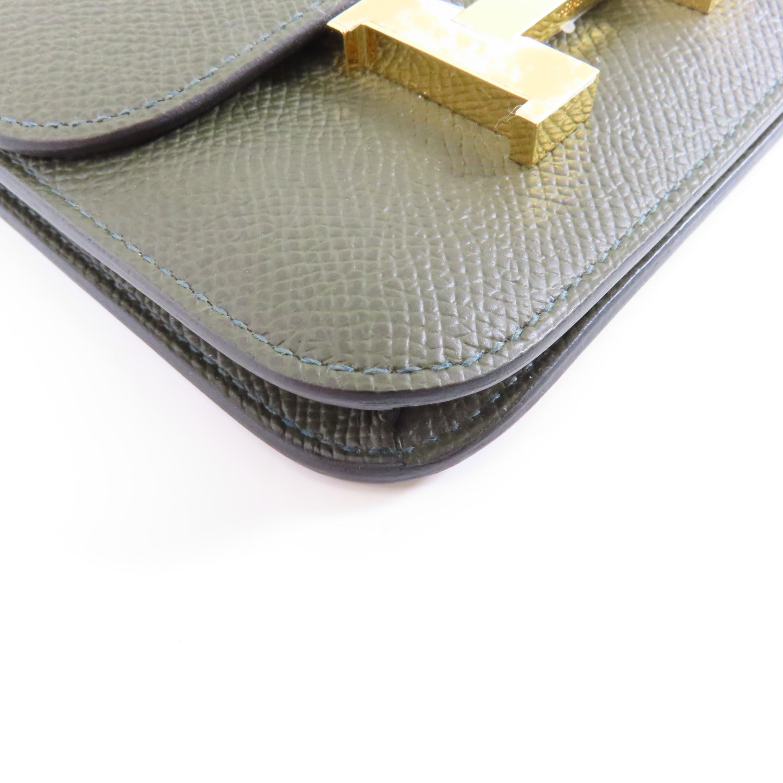 HERMES Epsom皮革Constance Slim錢包Vert Gris/深綠色