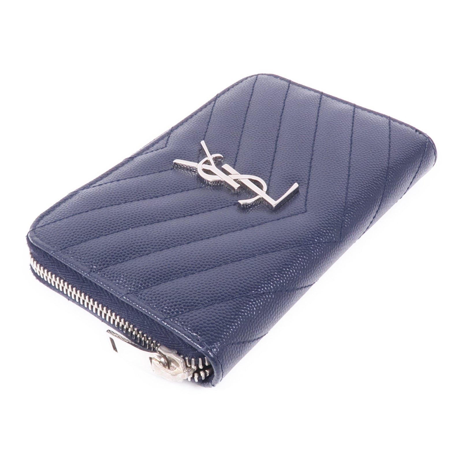 SAINT LAURENT 牛皮皮革Zipper Wallet銀扣長錢包
