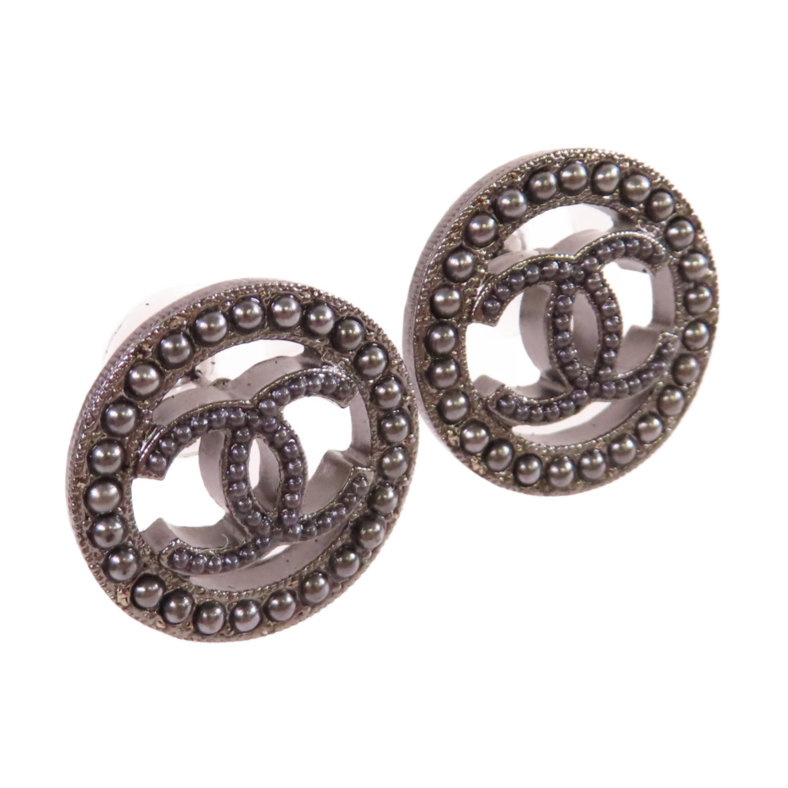 CHANEL 金屬/仿珍珠CC Earrings耳環黑色