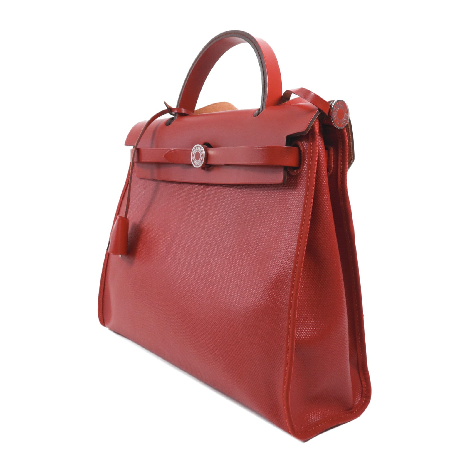 HERMES 塗層帆布Herbag PM銀扣手挽肩背兩用袋Rouge Casaque