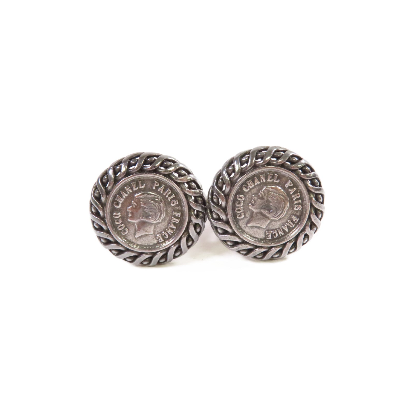 CHANEL 金屬Coco Coin Earrings耳環古銅銀色