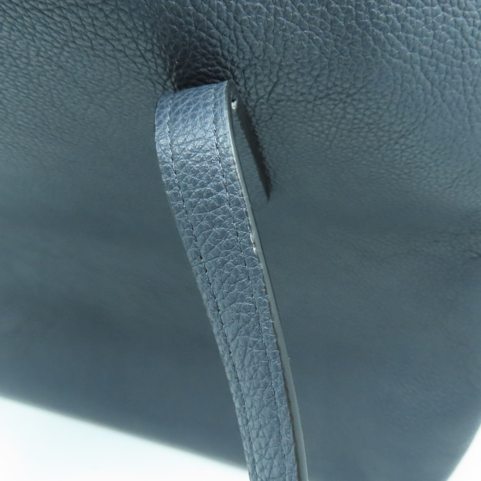 COACH 牛皮皮革Tote Bag銀扣肩背袋深藍色