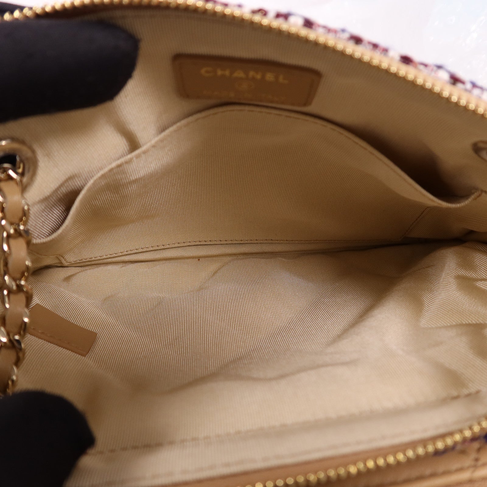 CHANEL 斜紋軟呢/羊皮皮革Chain Shoulder Bag金扣鏈帶肩背袋