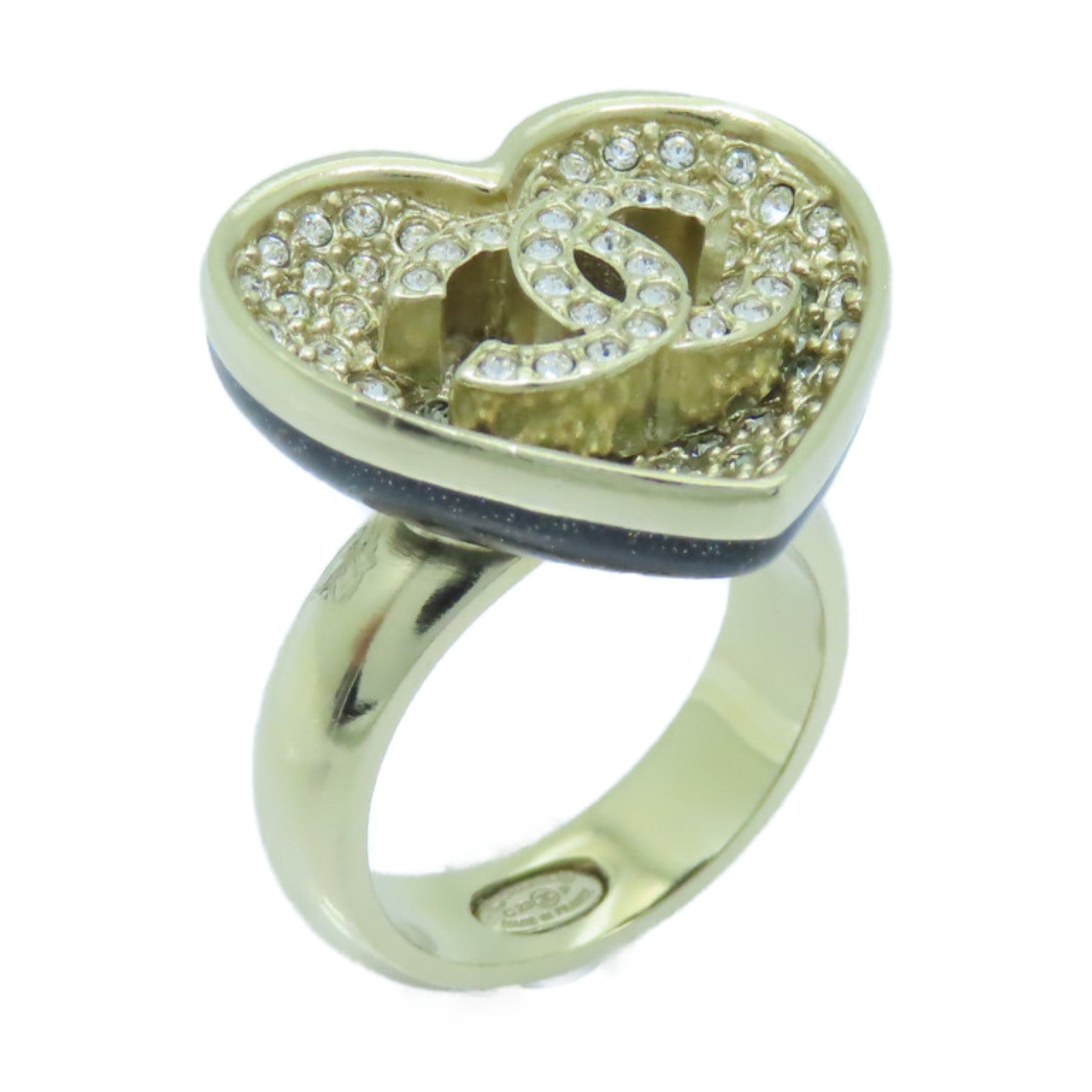 CHANEL 【激減優惠】金屬Ring戒指金色/黒色US#6