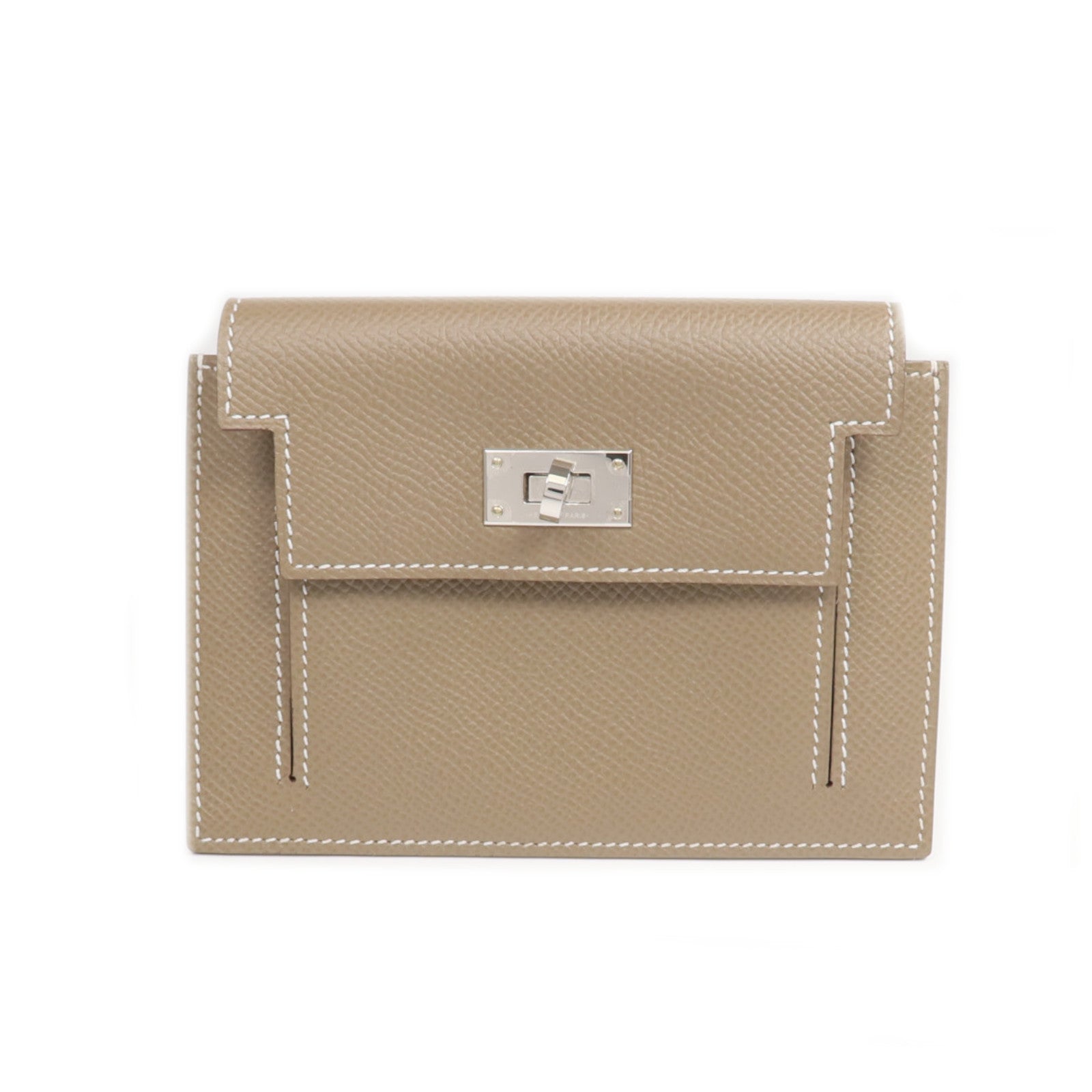 HERMES Epsom皮革Kelly Pocket銀扣錢包Etoupe