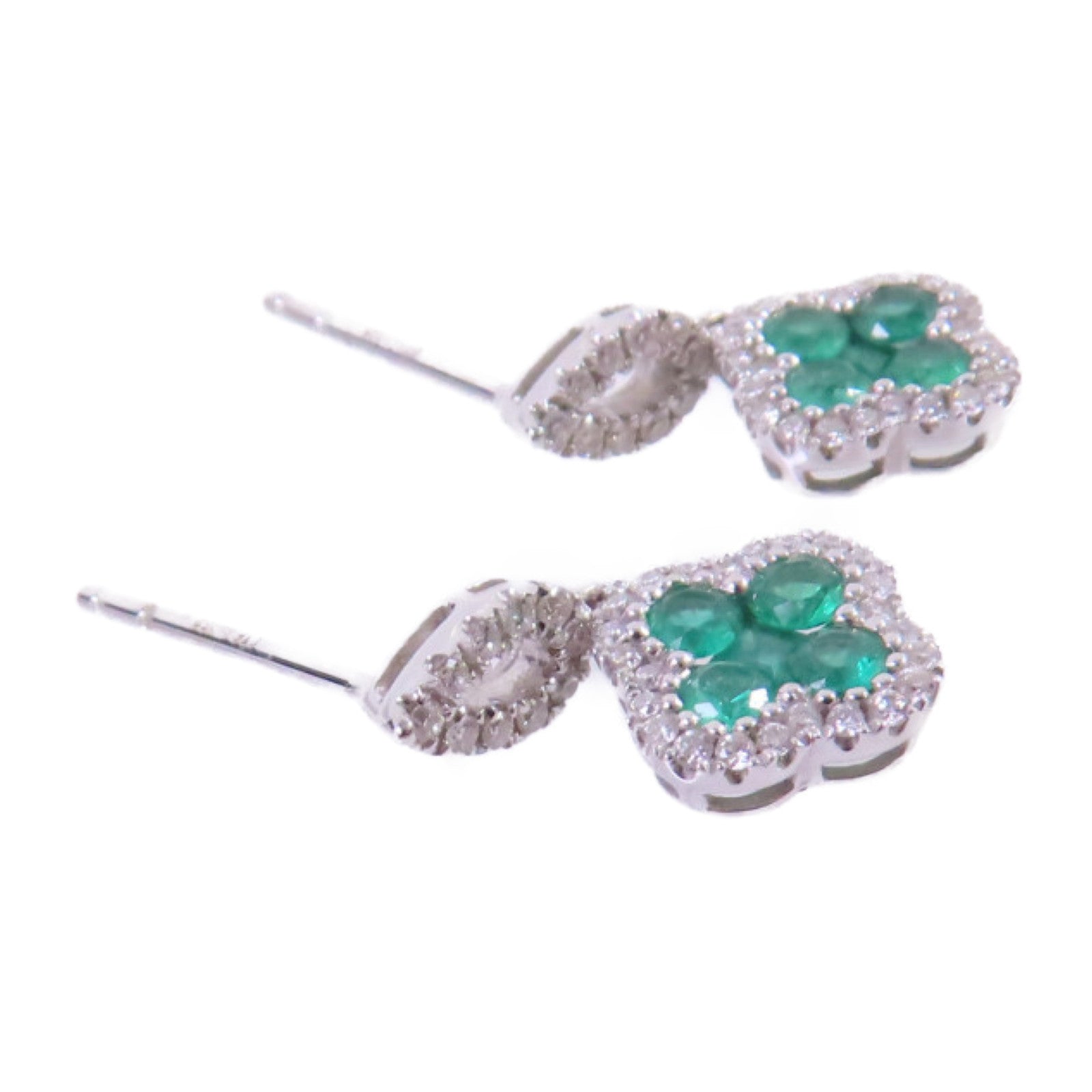 JEWELRY 18K白金Diamond/Emerald Earrings 0.48ct鑽石/0.24ct綠寶石耳環