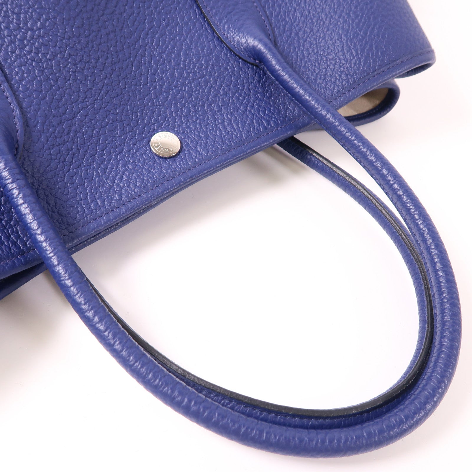 HERMES Negonda皮革Garden Party PM銀扣手挽袋/肩背袋Bleu Saphir