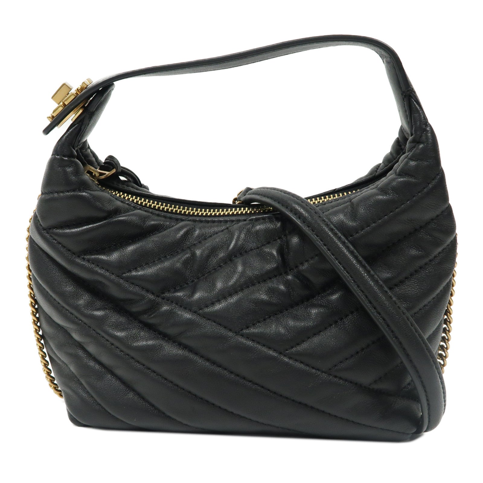 Tory Burch 羊皮皮革Shoulder Bag金扣手挽肩背兩用袋黑色
