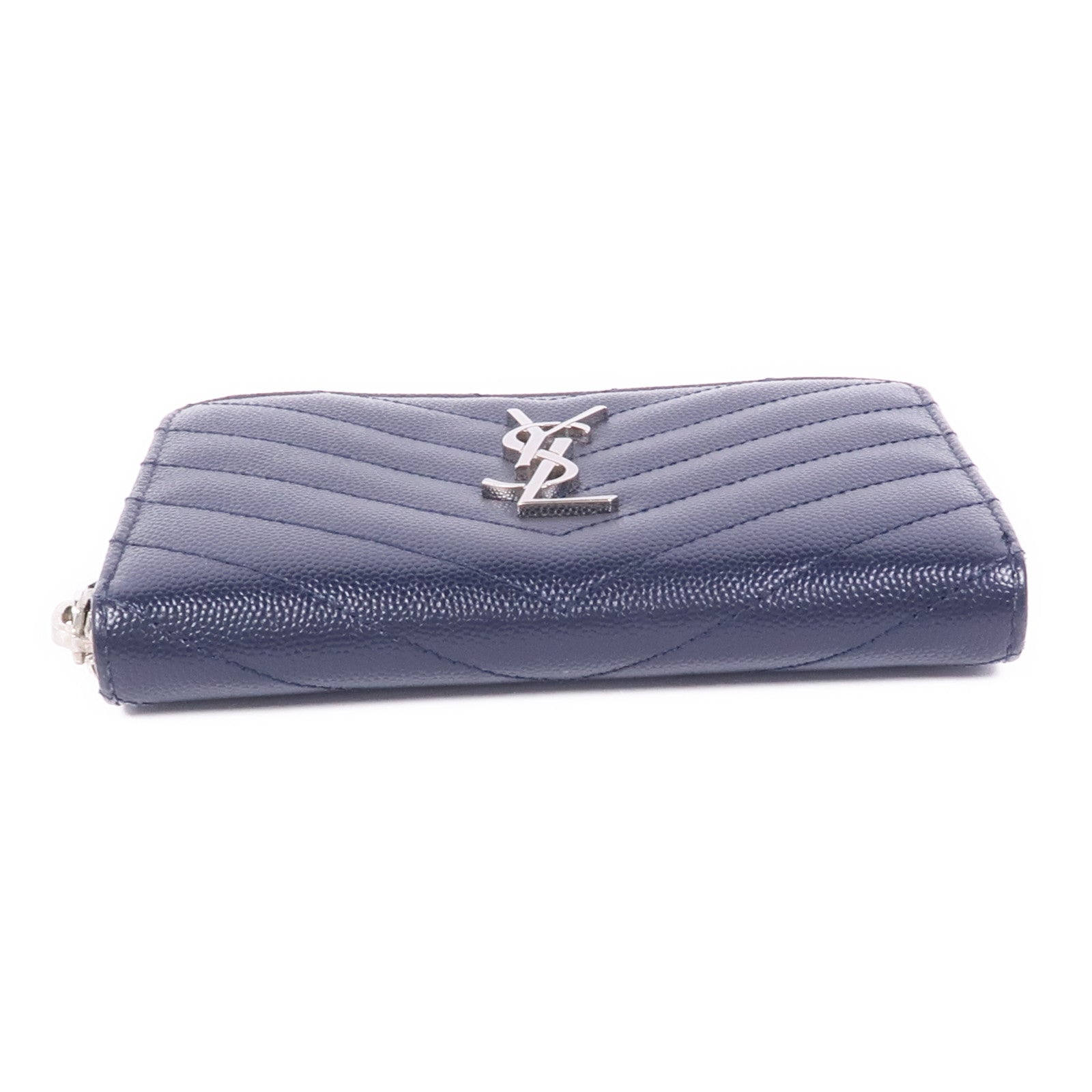 SAINT LAURENT 牛皮皮革Zipper Wallet銀扣長錢包