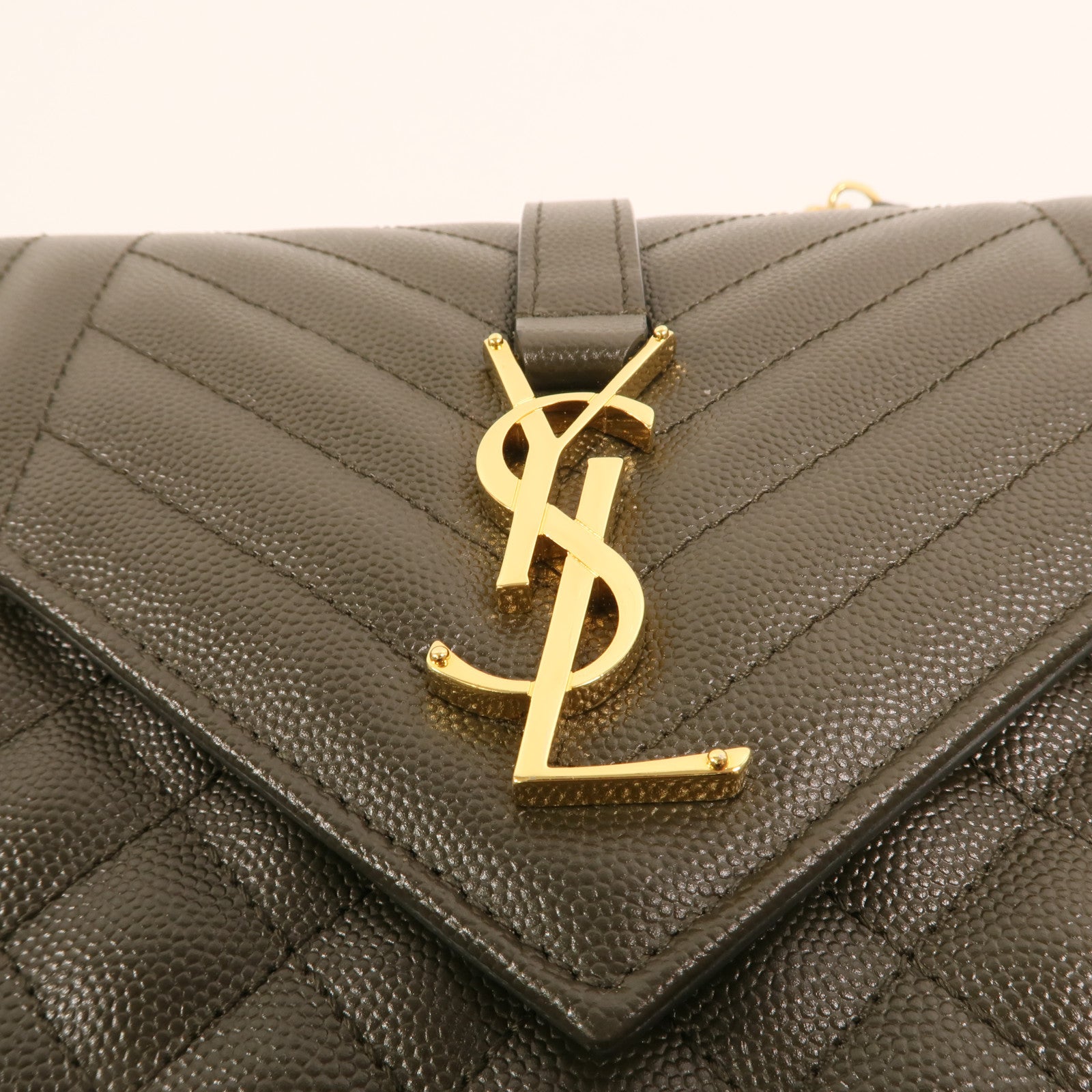 YVES SAINT LAURENT 牛皮皮革Chain Shoulder金扣鏈帶肩背袋