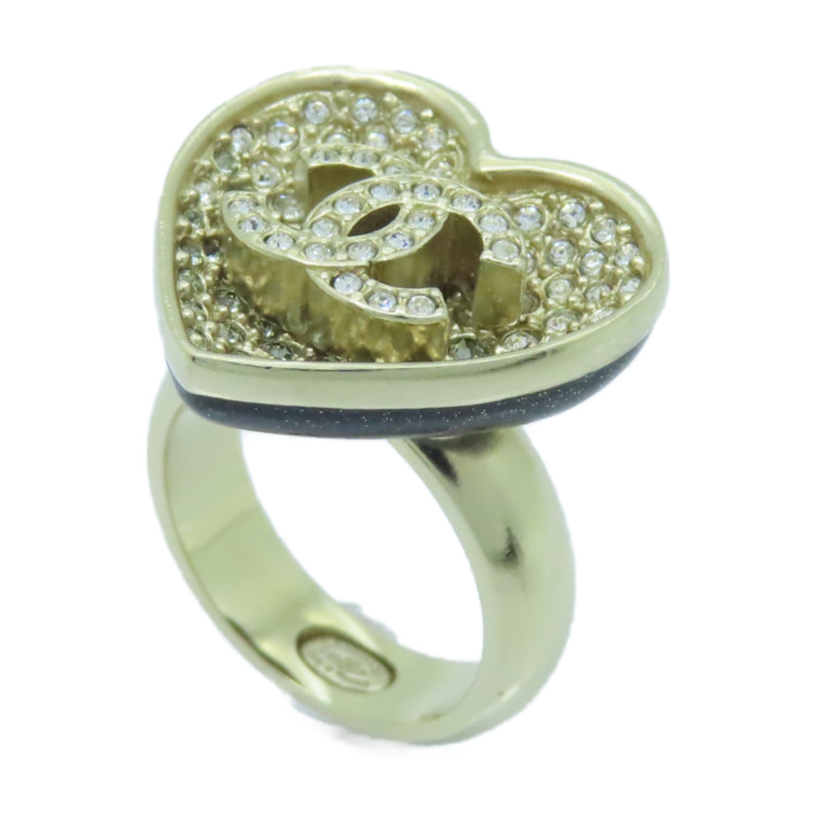 CHANEL 【激減優惠】金屬Ring戒指金色/黒色US#6