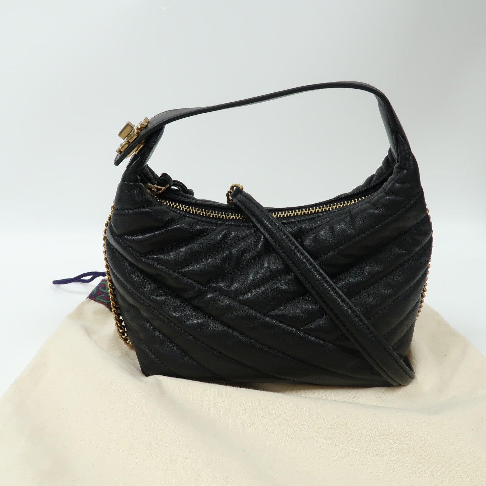 Tory Burch 羊皮皮革Shoulder Bag金扣手挽肩背兩用袋黑色