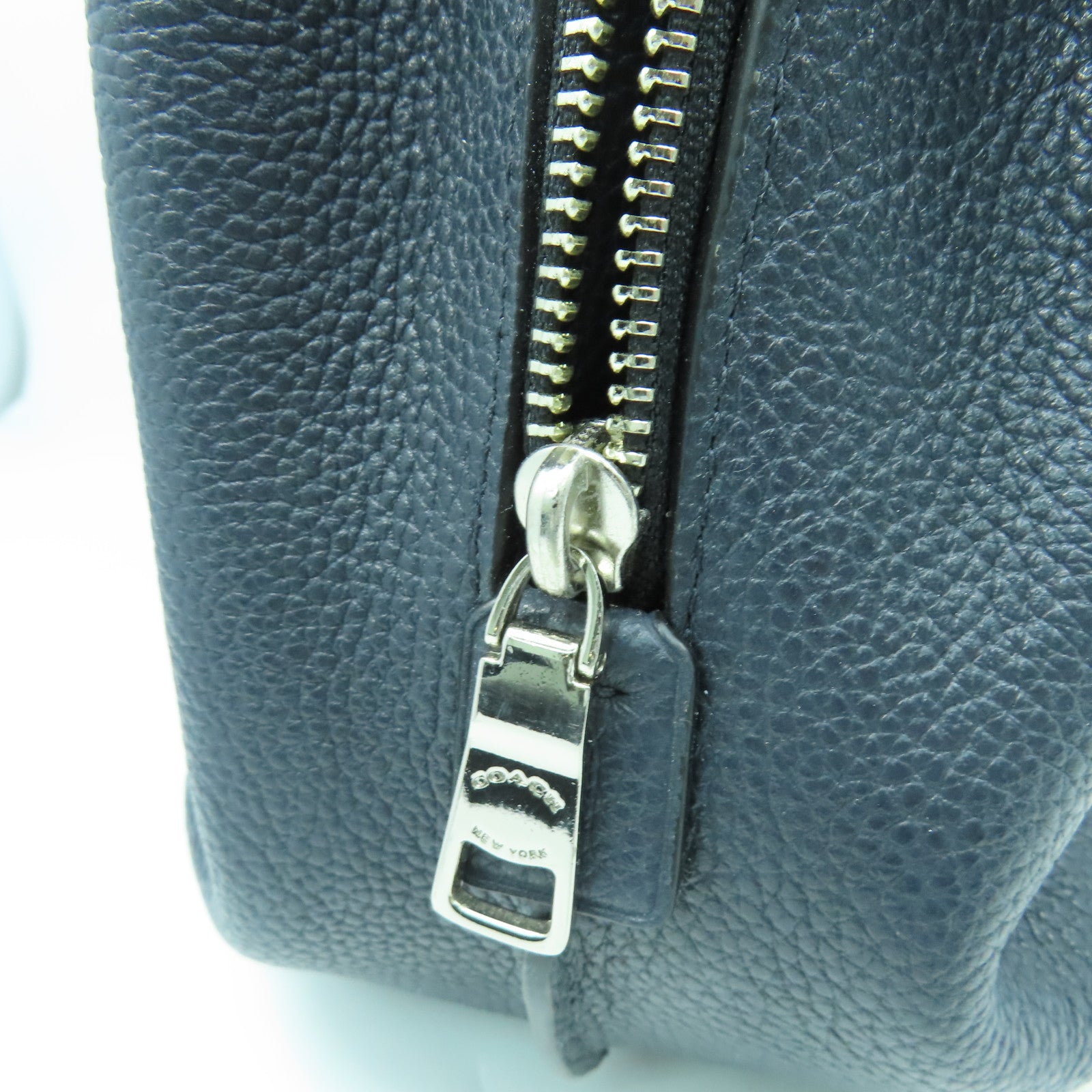 COACH 牛皮皮革Tote Bag銀扣肩背袋深藍色