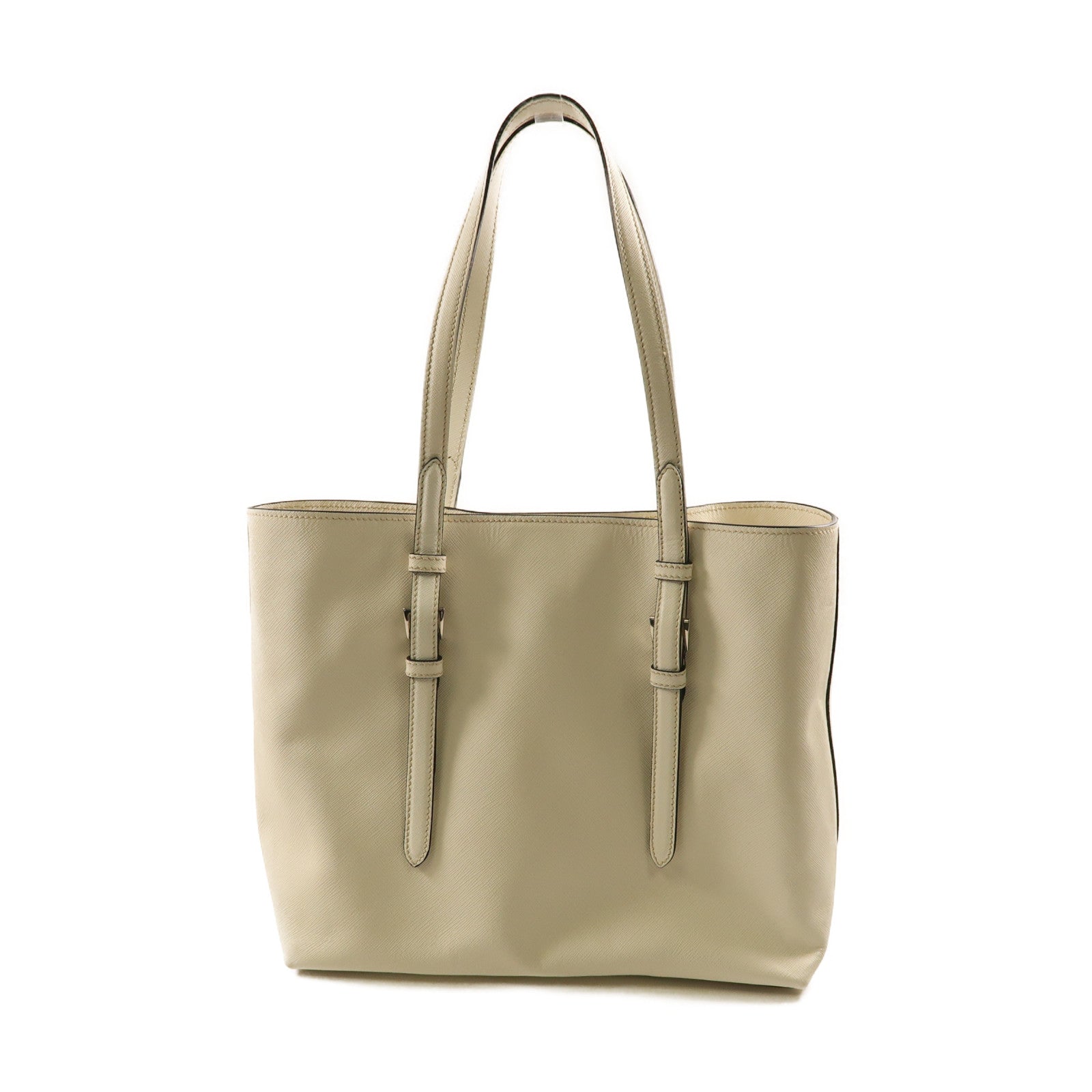 PRADA 牛皮皮革Tote Bag金扣手挽袋白色