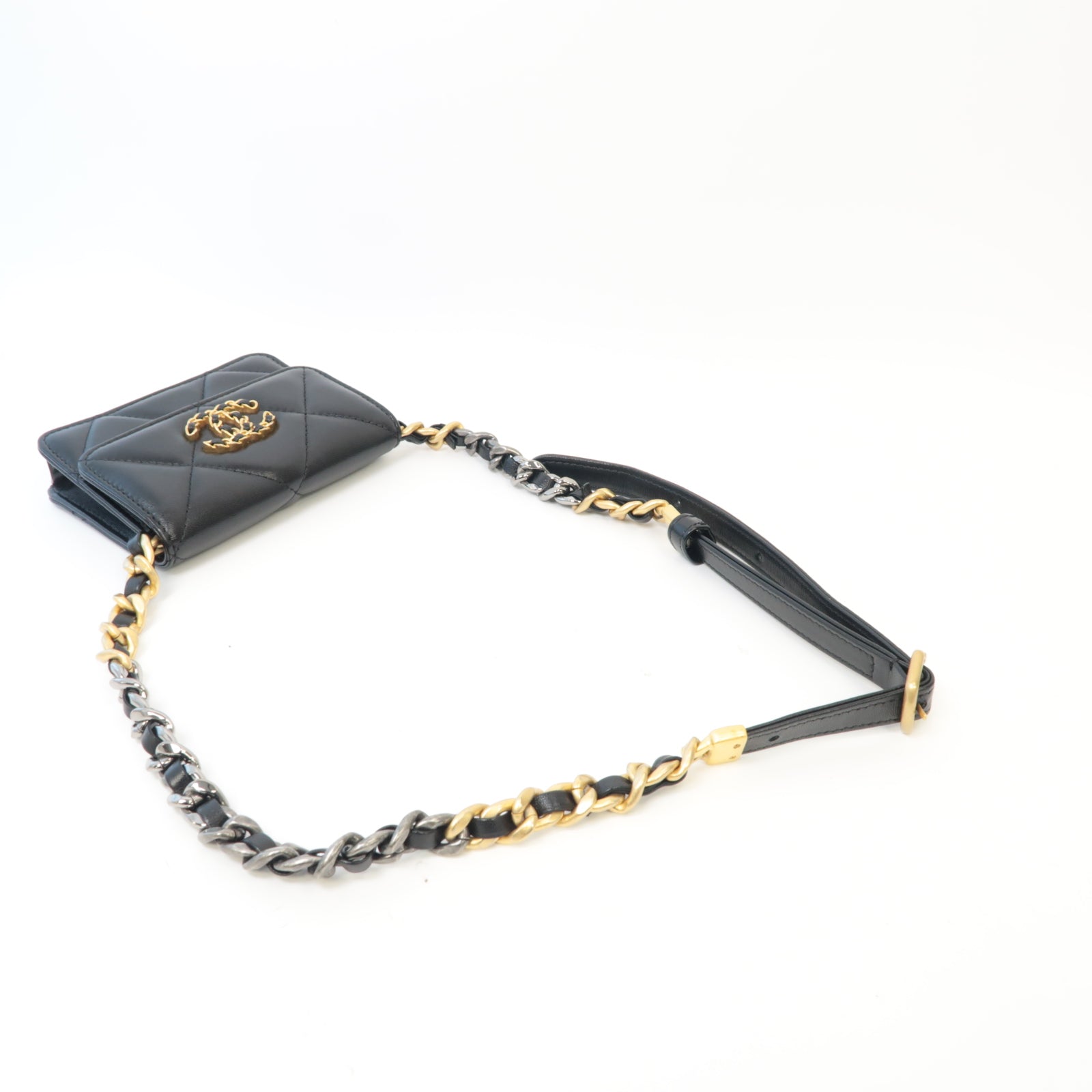 CHANEL 【激減優惠】菱格羊皮皮革Chain Shoulder金扣/銀扣鏈帶肩背袋黑色