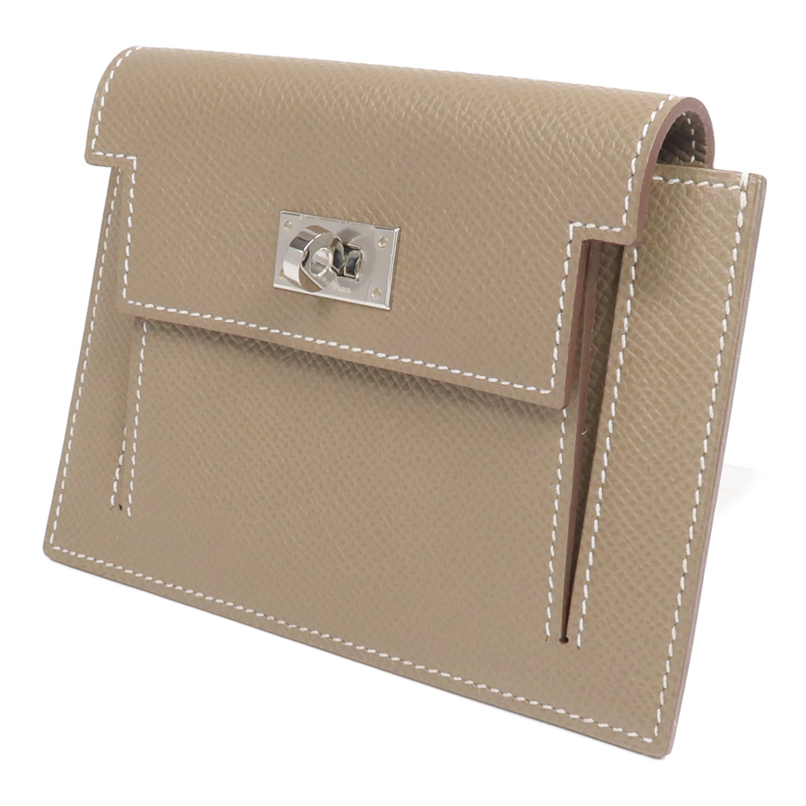 HERMES Epsom皮革Kelly Pocket銀扣錢包Etoupe