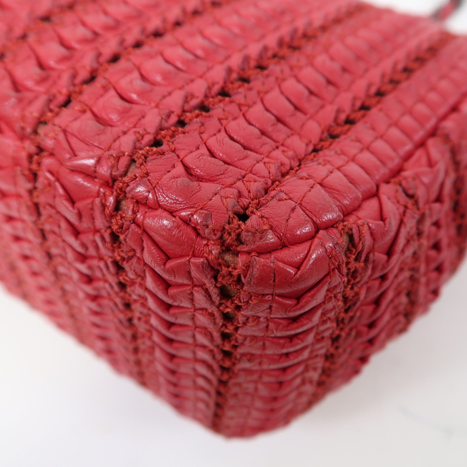 CHANEL 【激減優惠】羊皮皮革Chain Shoulder銀扣鏈帶肩背袋紅色