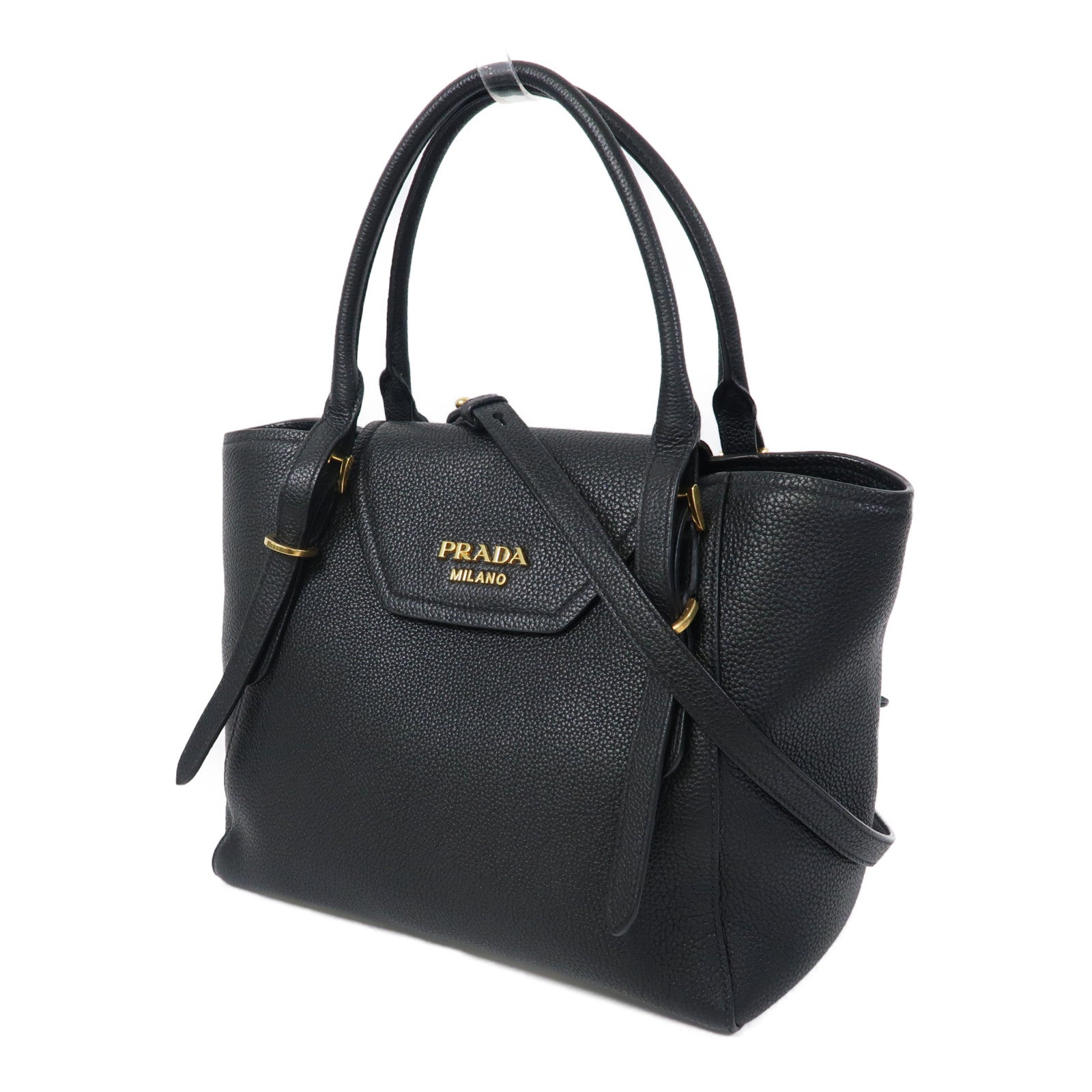 PRADA 牛皮皮革2 Way Shoulder Bag金扣手挽肩背兩用袋黑色