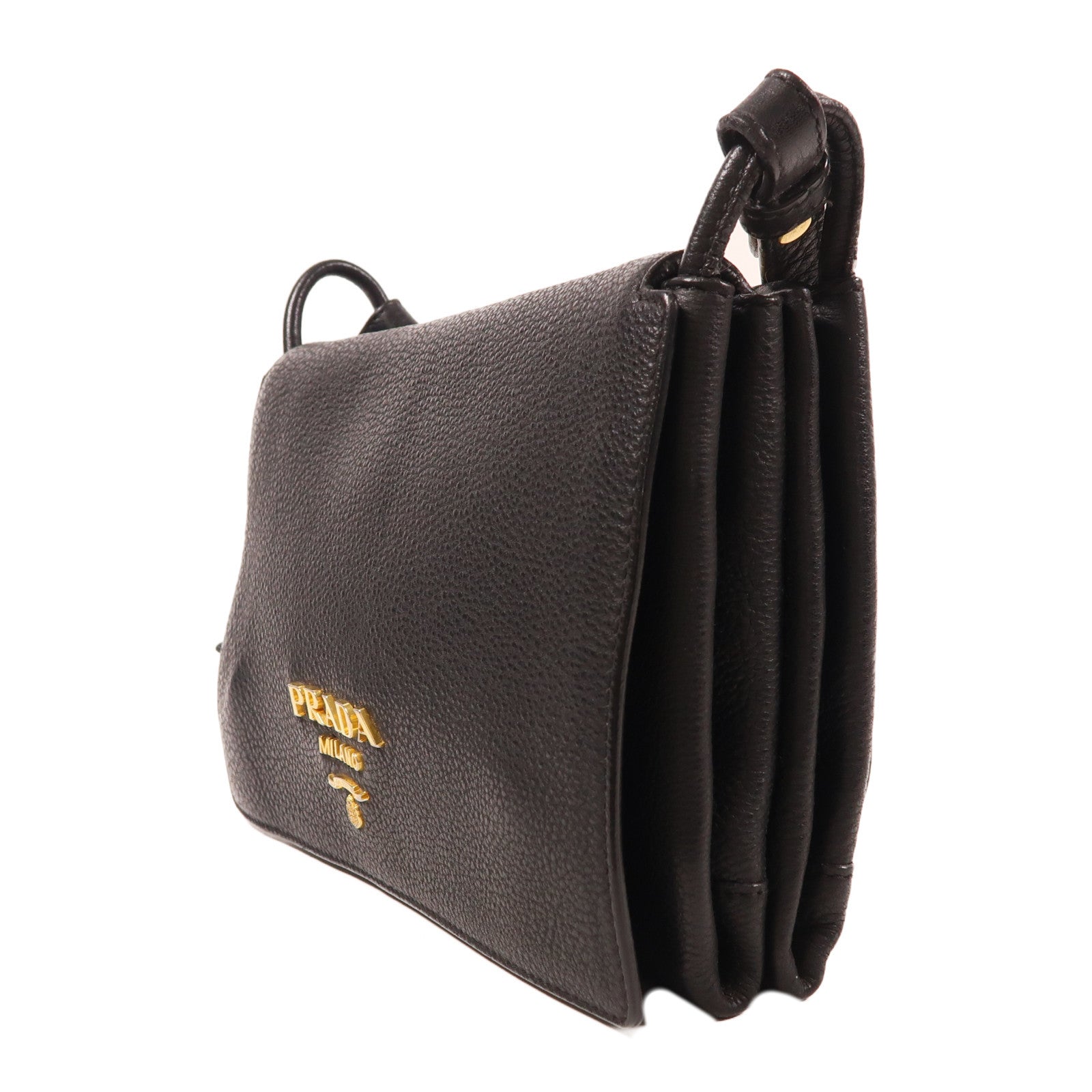 PRADA 牛皮皮革Shoulder Bag金扣肩背袋黑色