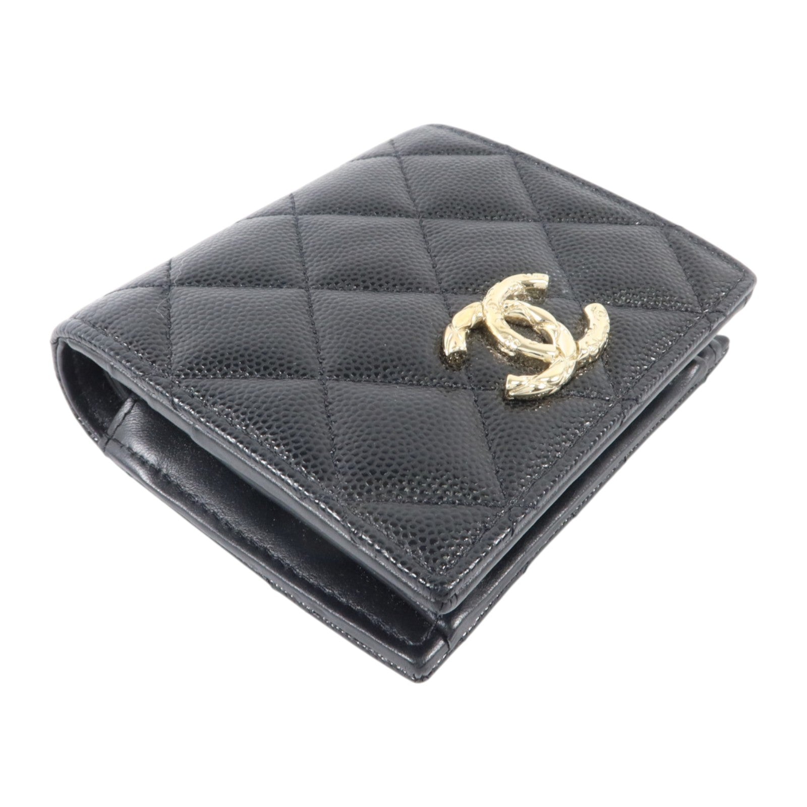 CHANEL 牛皮皮革Bifold Wallet金扣錢包