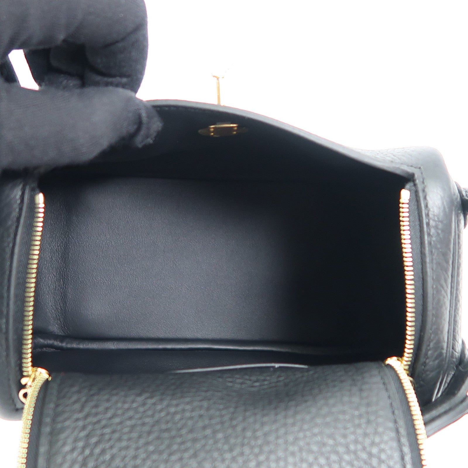 HERMES Clemence皮革Mini Lindy20金扣肩背袋Noir