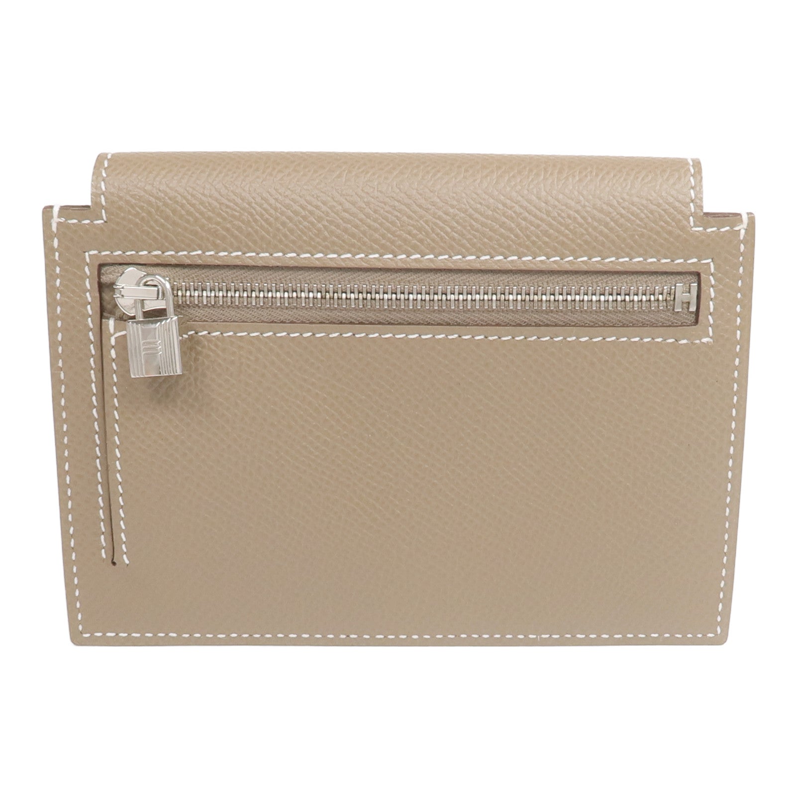 HERMES Epsom皮革Kelly Pocket銀扣錢包Etoupe