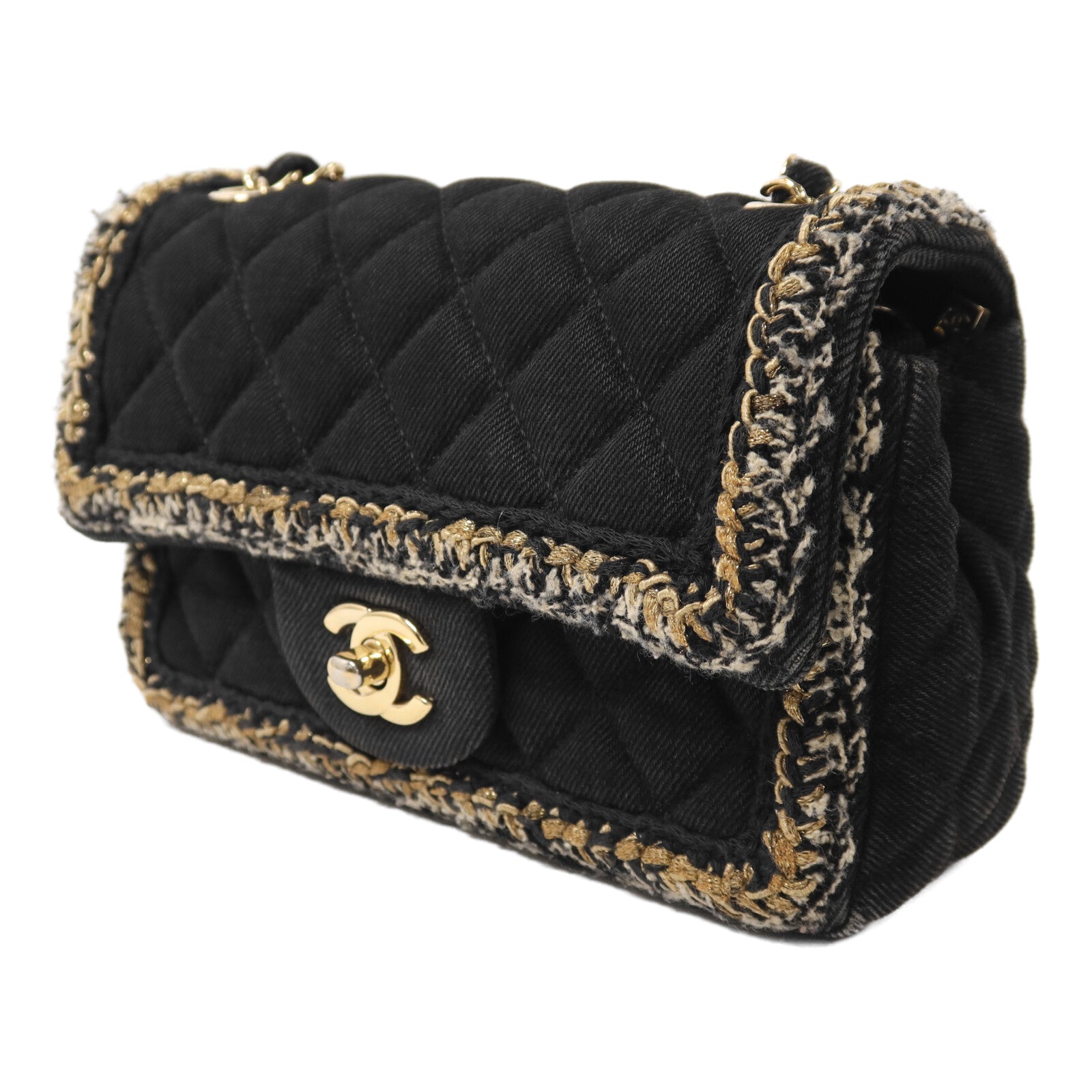 CHANEL 牛仔布Chain Shoulder金扣鏈帶肩背袋