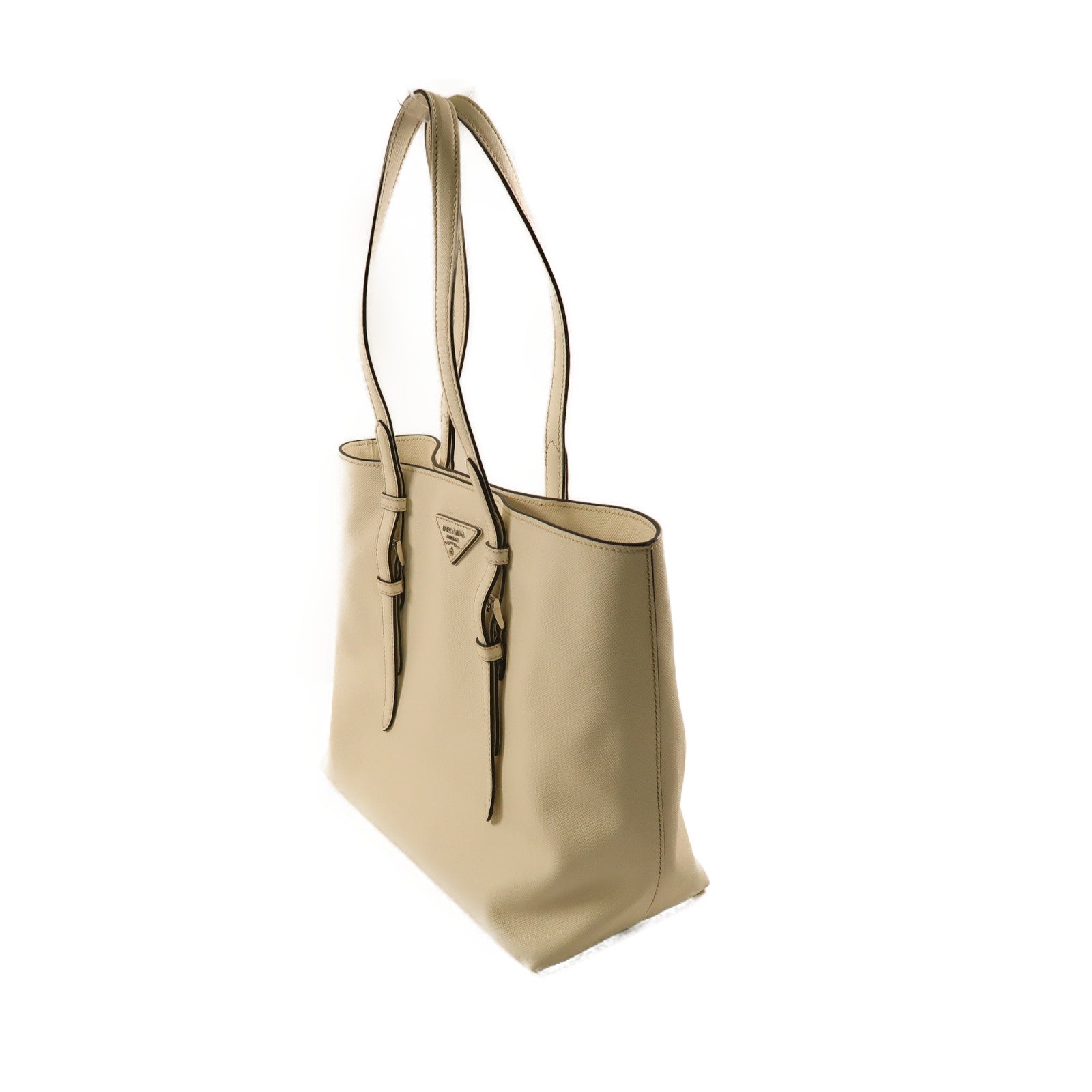 PRADA 牛皮皮革Tote Bag金扣手挽袋白色