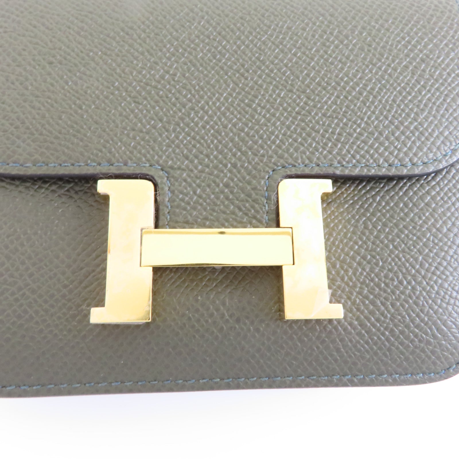 HERMES Epsom皮革Constance Slim錢包Vert Gris/深綠色