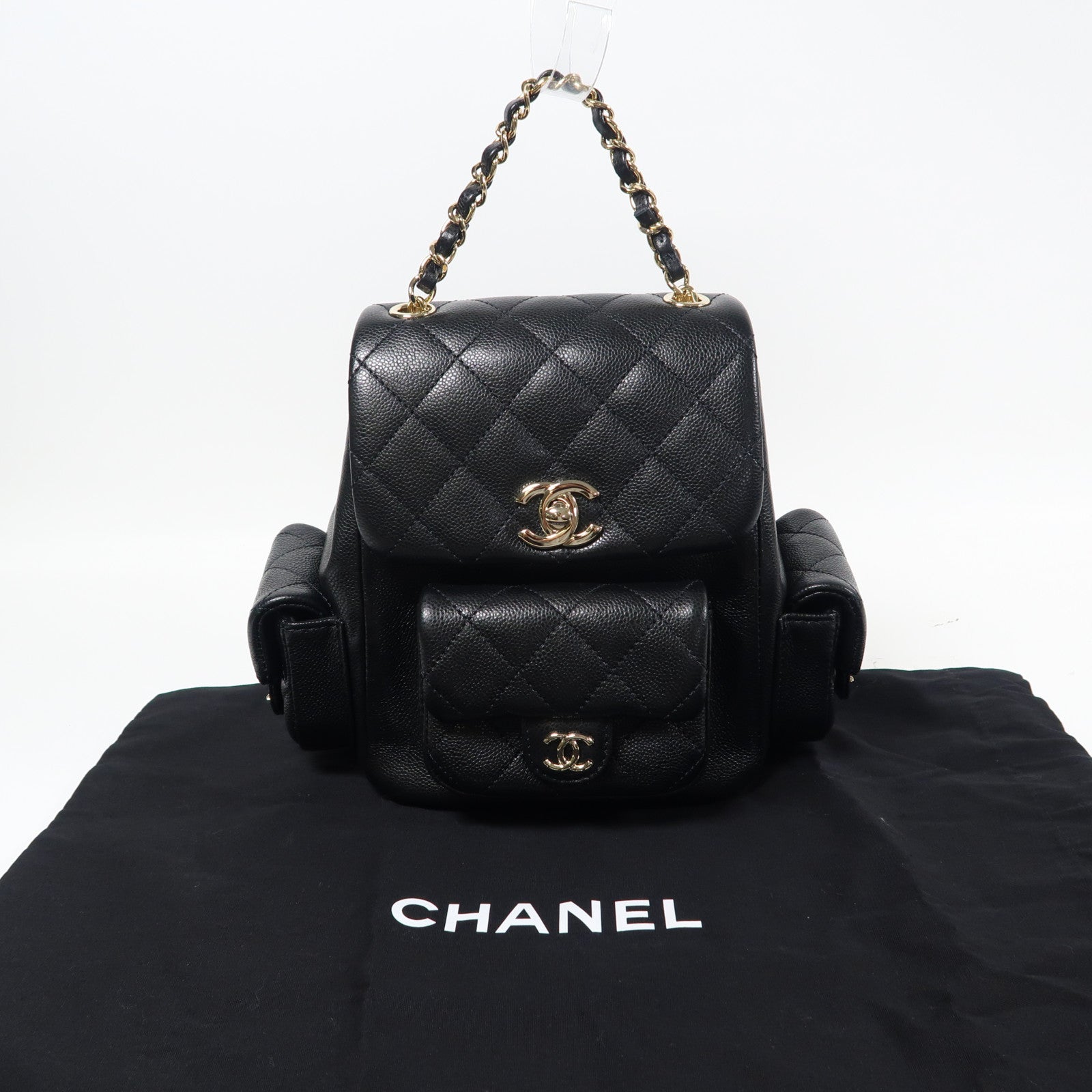 CHANEL 【激減優惠】羊皮皮革Duma Mini金扣背包黑色