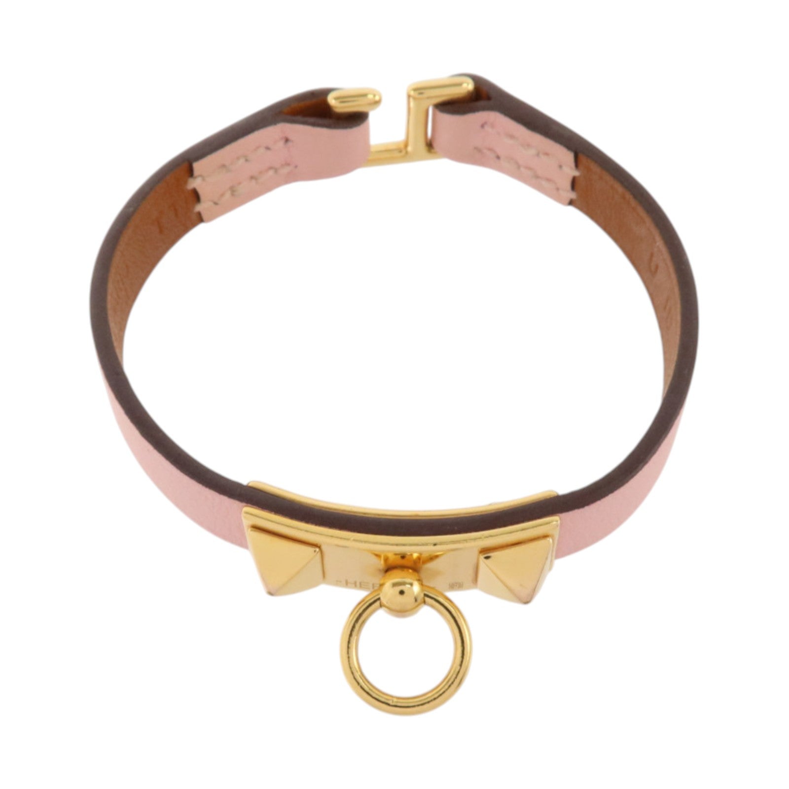 HERMES Swift皮革Rivale Mini Bracelet金扣手鏈Mauve Pale
