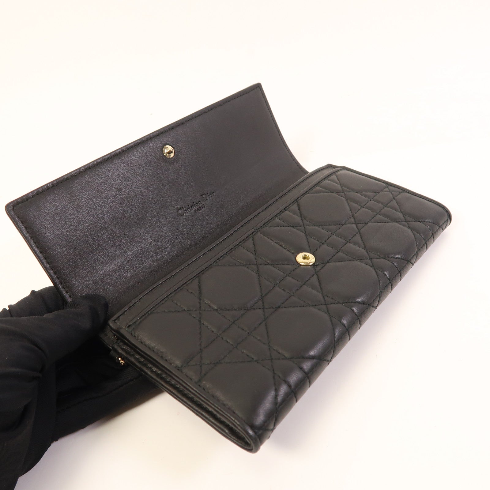 Dior 羊皮皮革Long Wallet銀扣長錢包