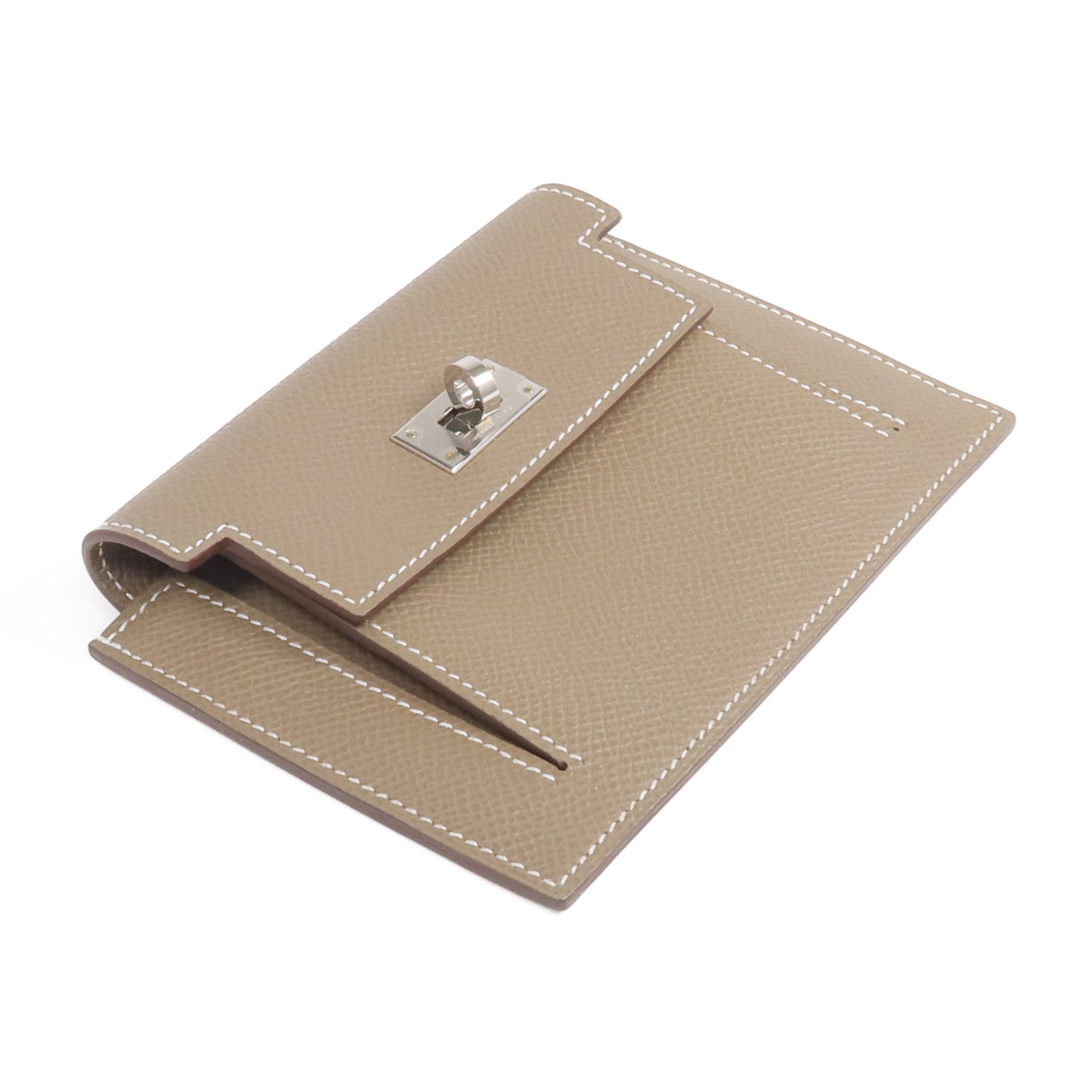 HERMES Epsom皮革Kelly Pocket銀扣錢包Etoupe