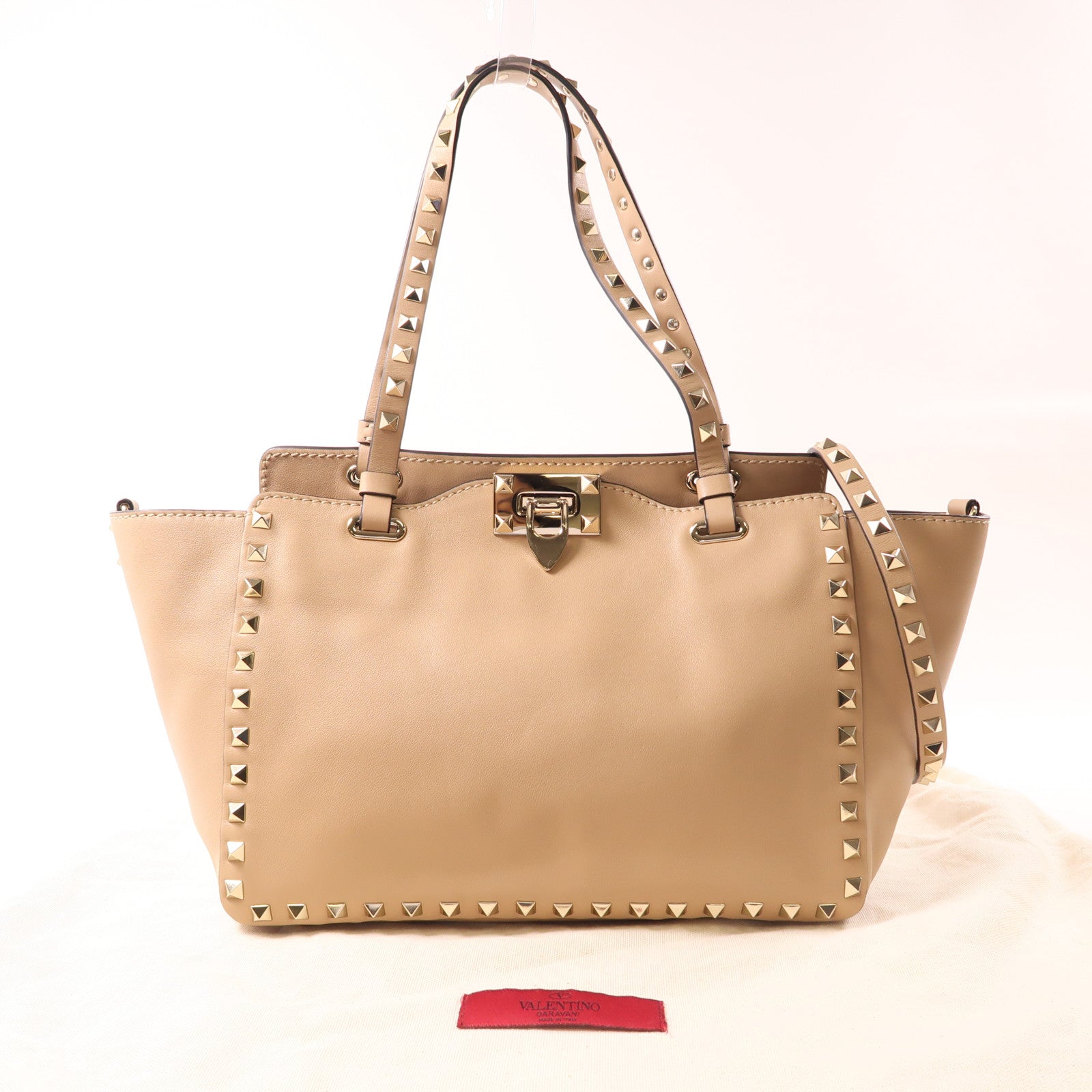 Valentino 牛皮皮革Garavani Rockstud金扣手挽肩背兩用袋米色