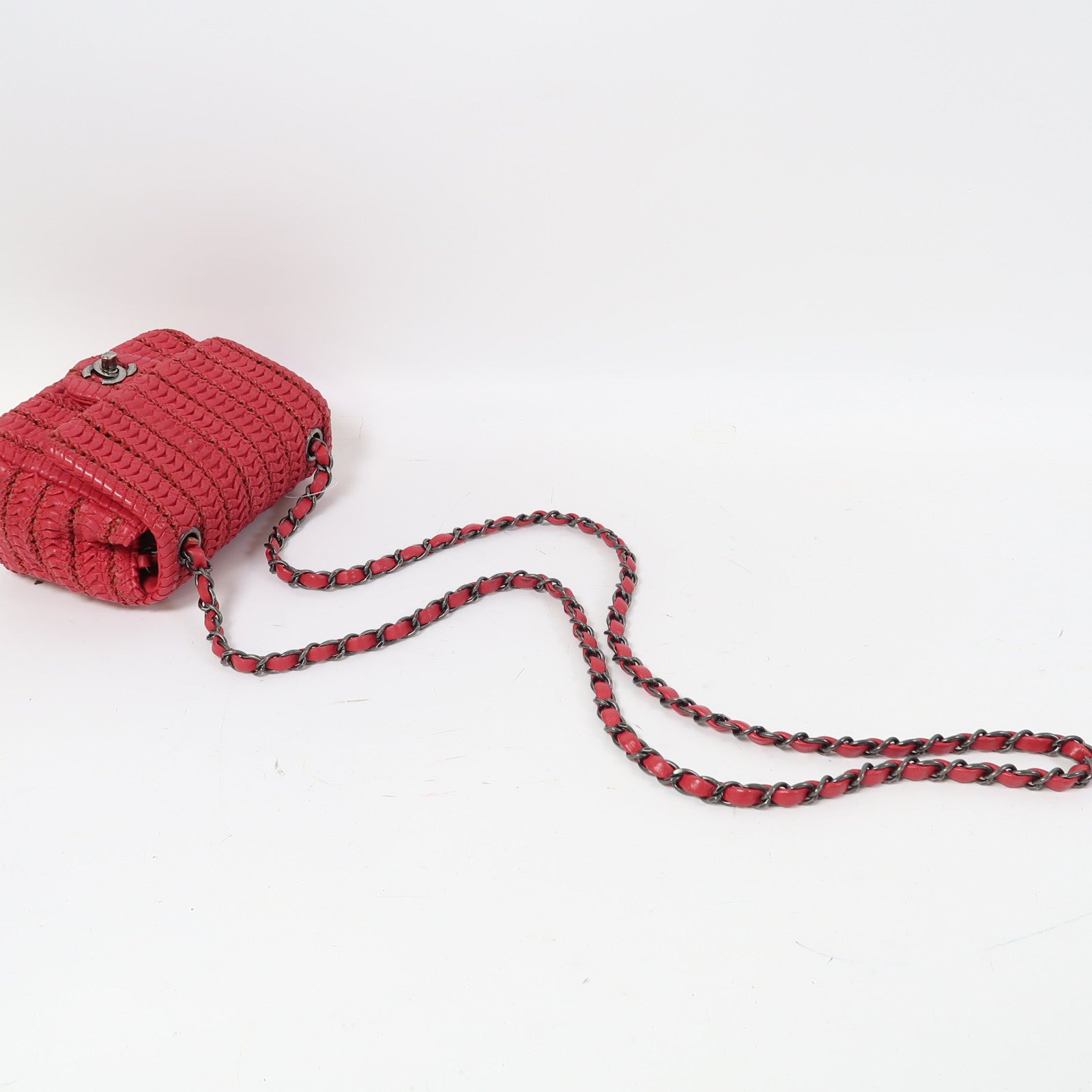 CHANEL 【激減優惠】羊皮皮革Chain Shoulder銀扣鏈帶肩背袋紅色