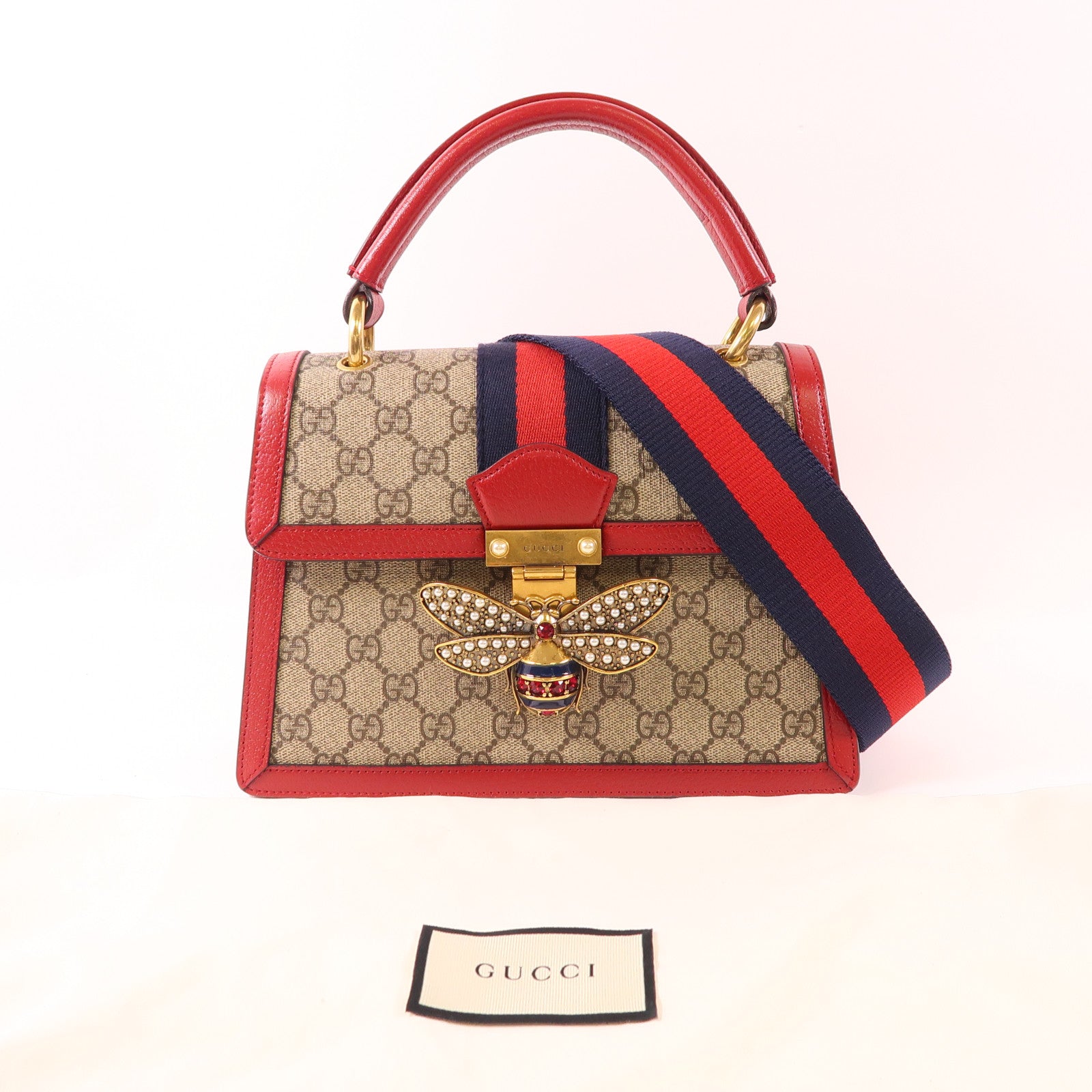 GUCCI 塗層帆布Queen Margaret金扣手挽肩背兩用袋